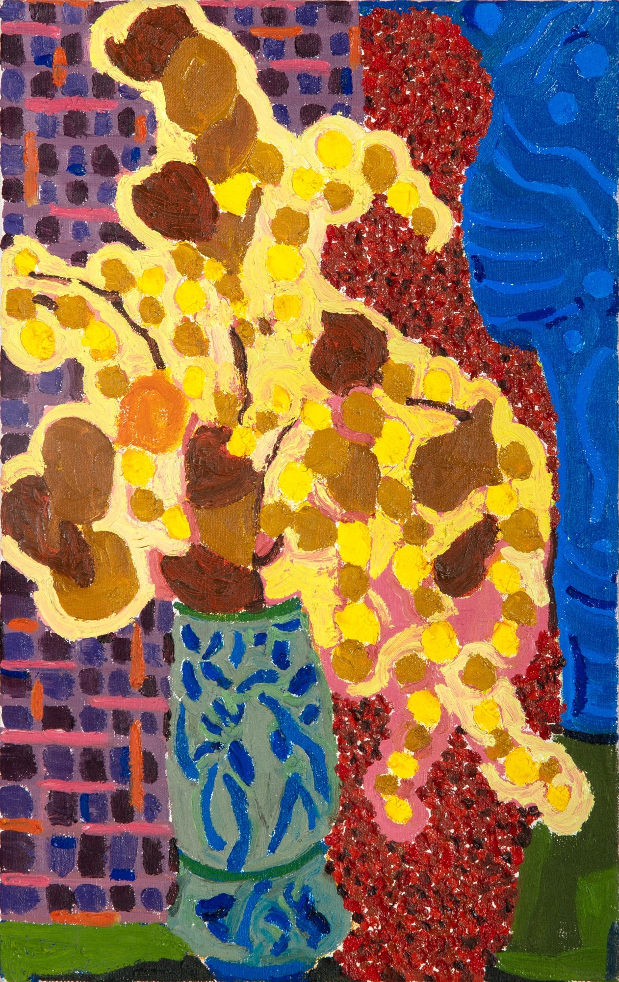 Lynne Drexler: American, 1928-1999 Flower Cascade, 1991 Signed and dated Lynne Drexler 1991 and inscribed as titled on the reverse Oil on canvas 15 3/4 x 10 inches (40 x 25.4 cm) Unframed Provenance: The artist