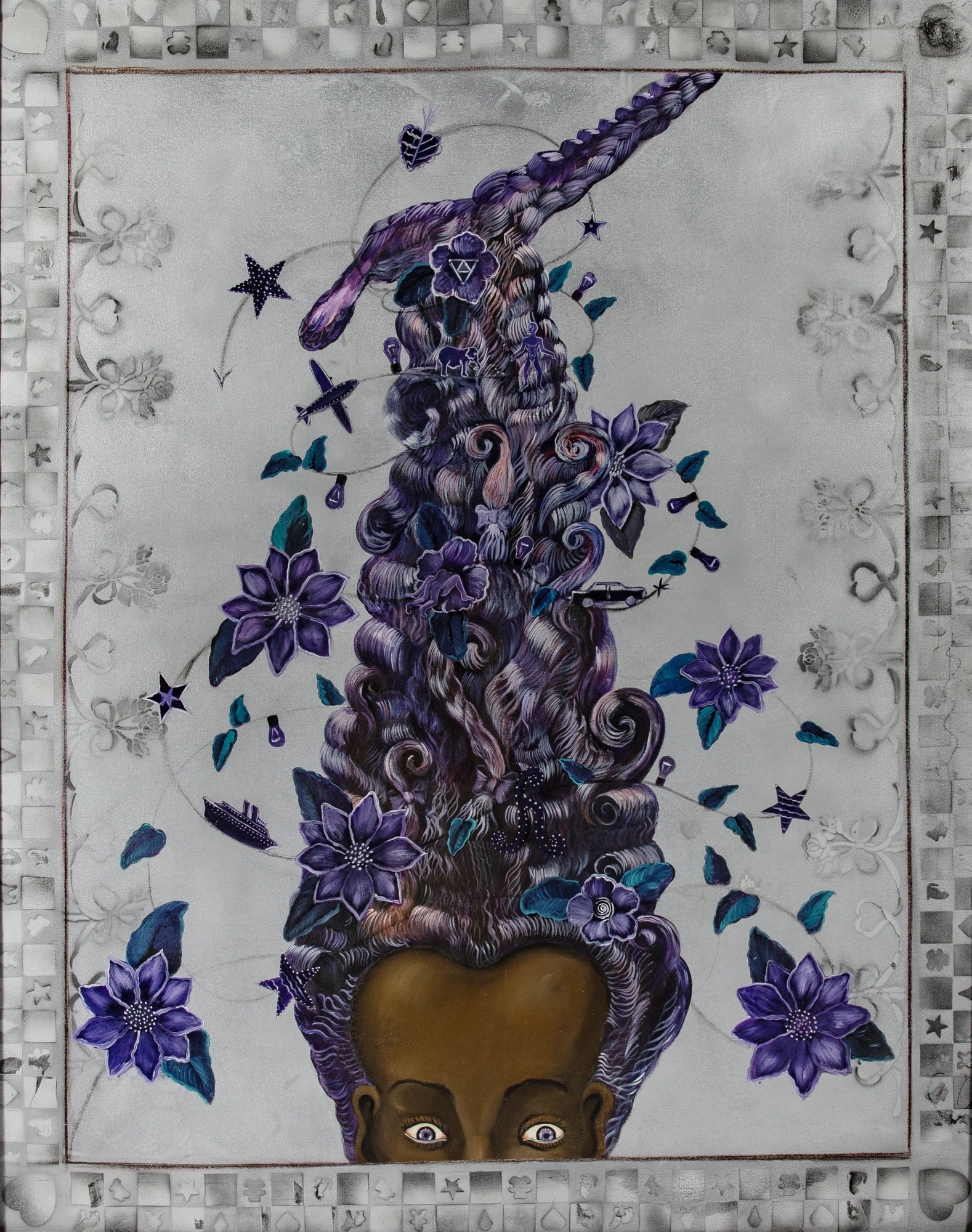 Edouard Duval-Carrie: Haitian, b. 1954 Untitled Oil and resin on canvas in artist's painted frame 60 x 47 1/2 inches (152.4 x 120.6 cm) Provenance: Ramscale Gallery, New York Purchased from the above by LeGrand Mellon