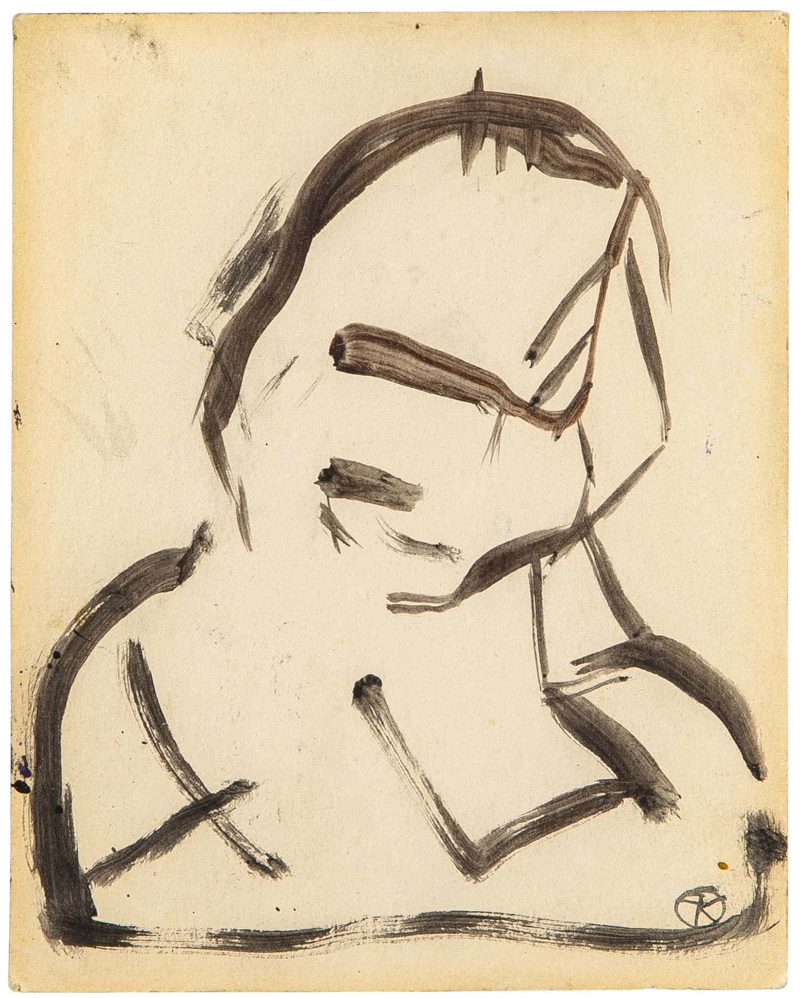 Franz Kline: American, 1910-1962 Self-Portrait​, 1944-45 Signed with artist's mark (lr)Gouache and ink on postcard 6 1/8 x 4 3/4 inches (15.5 x 12.1 cm) Provenance:Franz KlineJoanne Bent Fine Gifts, New
