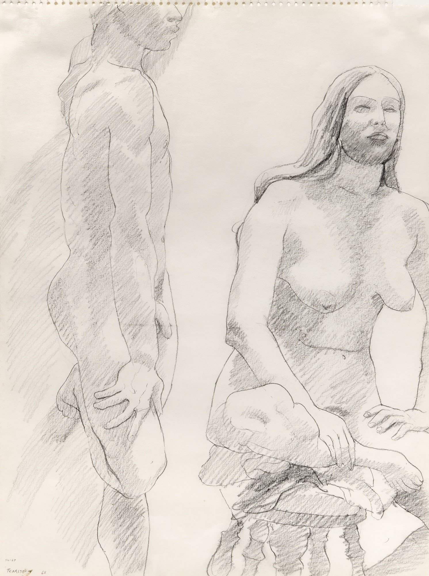 Philip Pearlstein: American, 1924-2022 Untitled, 1968 Signed and dated Pearlstein 68 (ll) Pencil on paper 23 1/2 x 17 1/2 inches (59.7 x 44.5cm) Provenance: Betty Cuningham Gallery, New York (Framed 30 1/2 x 24