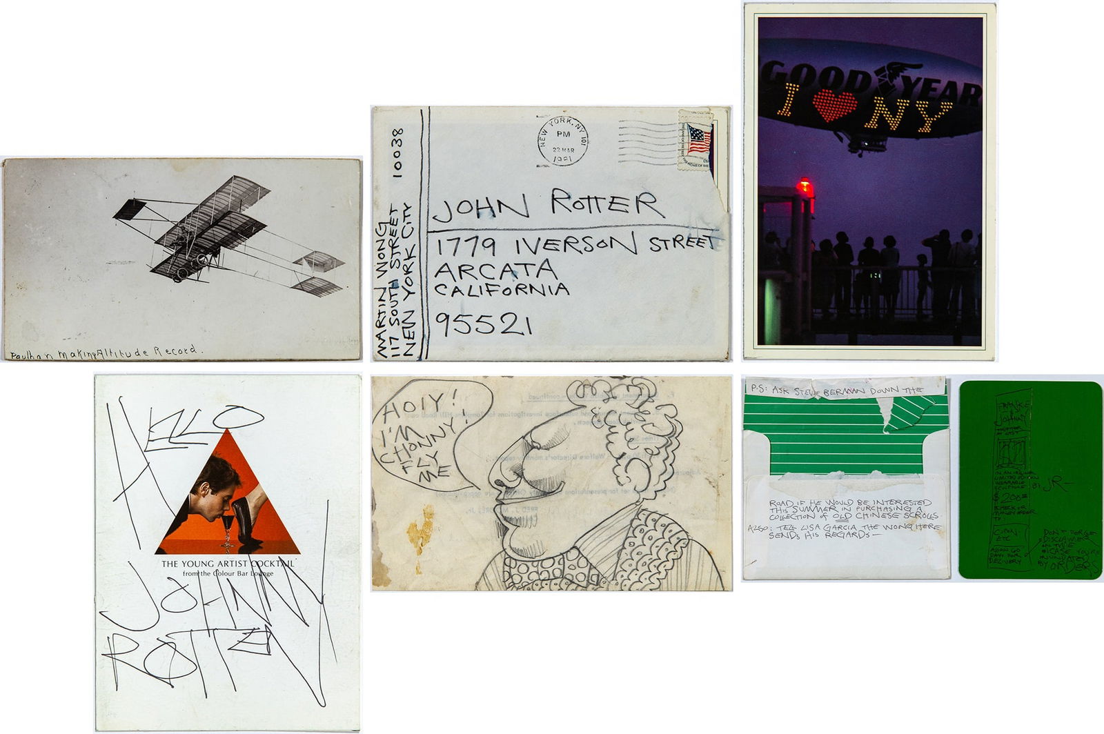 Martin Wong: American, 1946-1999Collection of CorrespondenceComprised of approximately six works; ink and graphite on found and printed paperSeveral signed Martin WongLargest 5 1/2 x 7 1/2 inches (14 x 19 cm)Unfr