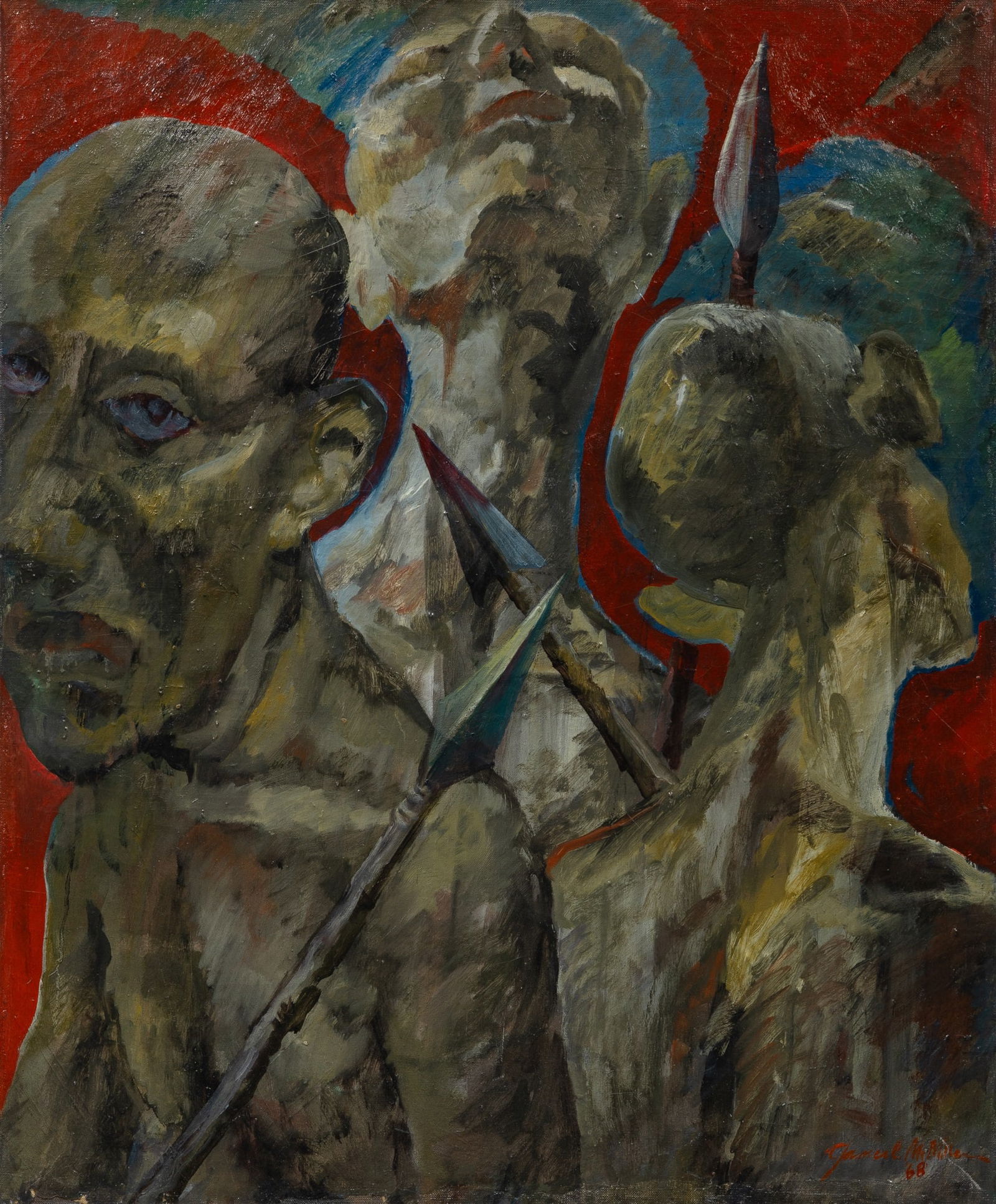 James C. McMillan: American, b. 1925 Aborigenese Instinct DNA, 1968 Signed and dated James C. McMillan 86 (lr) Oil on canvas 28 3/4 x 23 1/2 inches (73 x 59.7cm) (Framed 29 3/4 x 24 1/2 inches) Overall in good