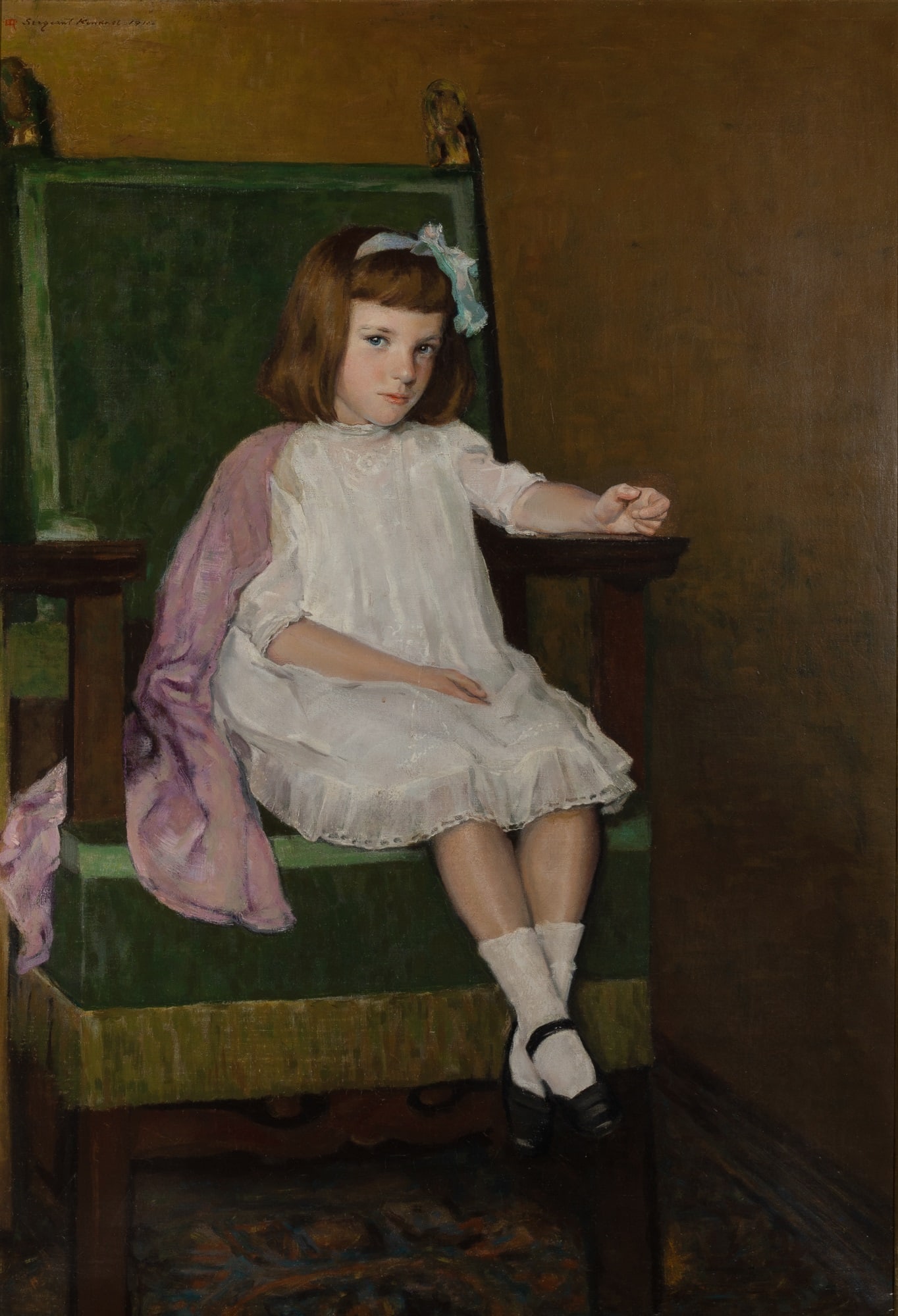 William Sergeant Kendall: American, 1869-1938 Portrait of Meredith Gardner Smith, 1911 Signed Sargent Kendall and 1911, and inscribed with the artist's device (ul) Oil on canvas 53 1/4 x 36 1/4 inches (135.3 x 92.1 cm) 