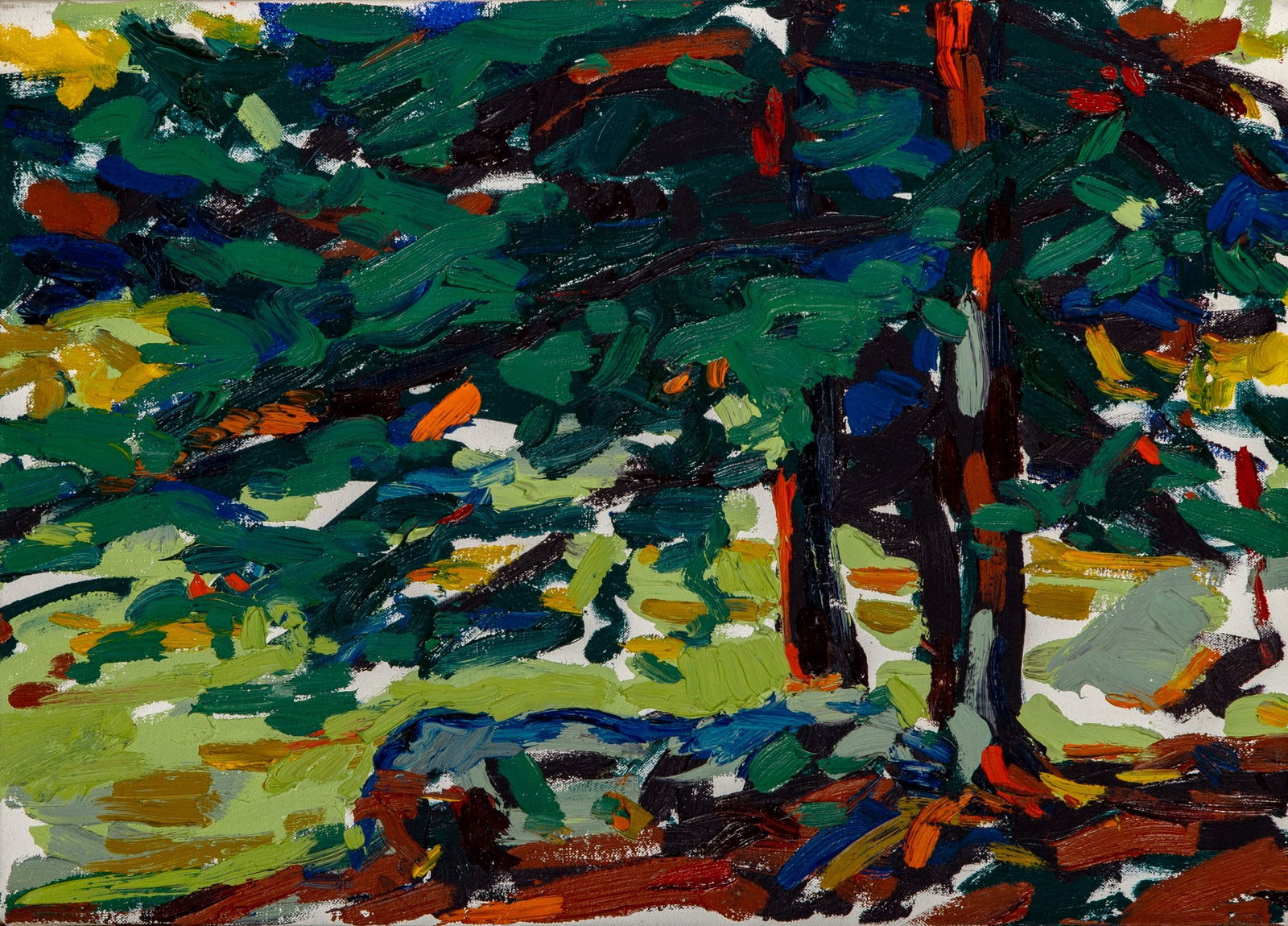 Sandy Walker: American, b. 1942 From My Cabin, 1977 Signed Sandy Walker, dated 1977, and inscribed as titled on the reverse Oil on canvas 15 x 20 3/4 inches (38.1 x 52.7 cm) Provenance: Grace Borgenicht Gallery,