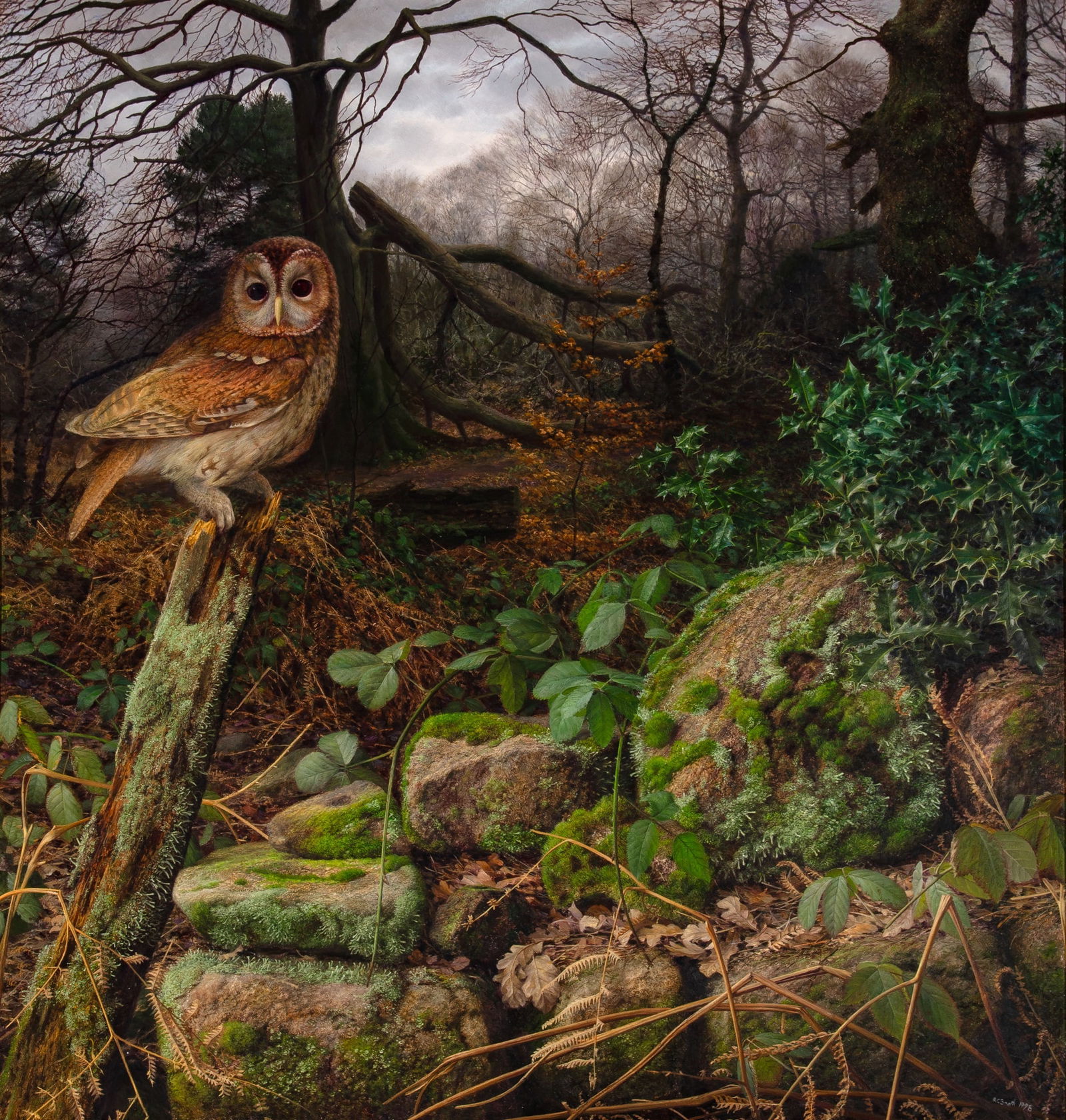 Raymond C. Booth: English, 1929-2015 The Wild Wood - A Winter Evening, 1996 Signed and dated RC Booth 1996 (lr) Oil on Masonite 38 x 36 inches (96.5 x 91.4 cm) Provenance: The Fine Art Society, London Exhibited: