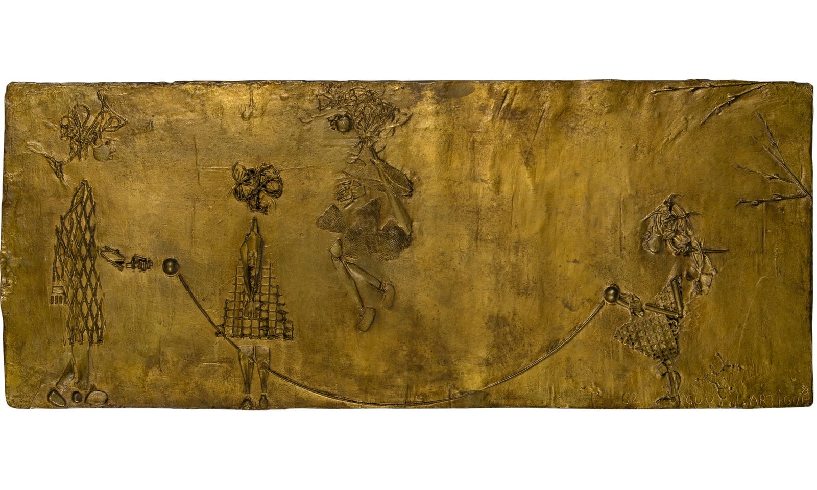 Guy Lartigue: French, 1927-2021 Untitled (Jump Rope Scene), 1962 Signed GUY LARTIGUE, dated 62, and numbered 2/3 (lr) Bronze with mid-brown patina 19 1/4 x 47 inches (48.9 x 119.4 cm)