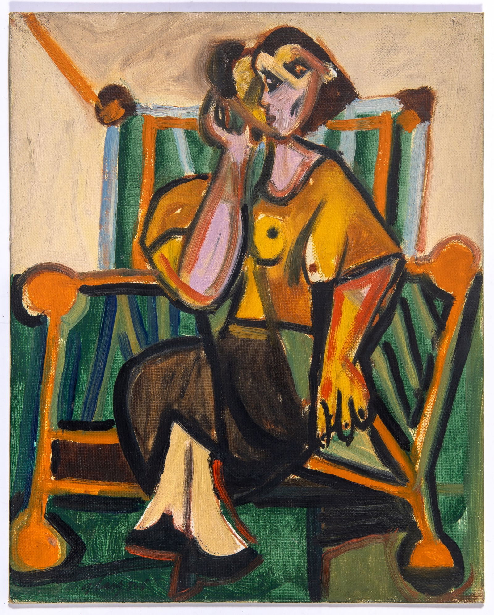Bernard Glasgow: American, 1914-1986 Woman Seated on a Chair Signed Glasgow (ll) Oil on canvasboard 10 x 8 inches (25.4 x 20.3 cm) Unframed