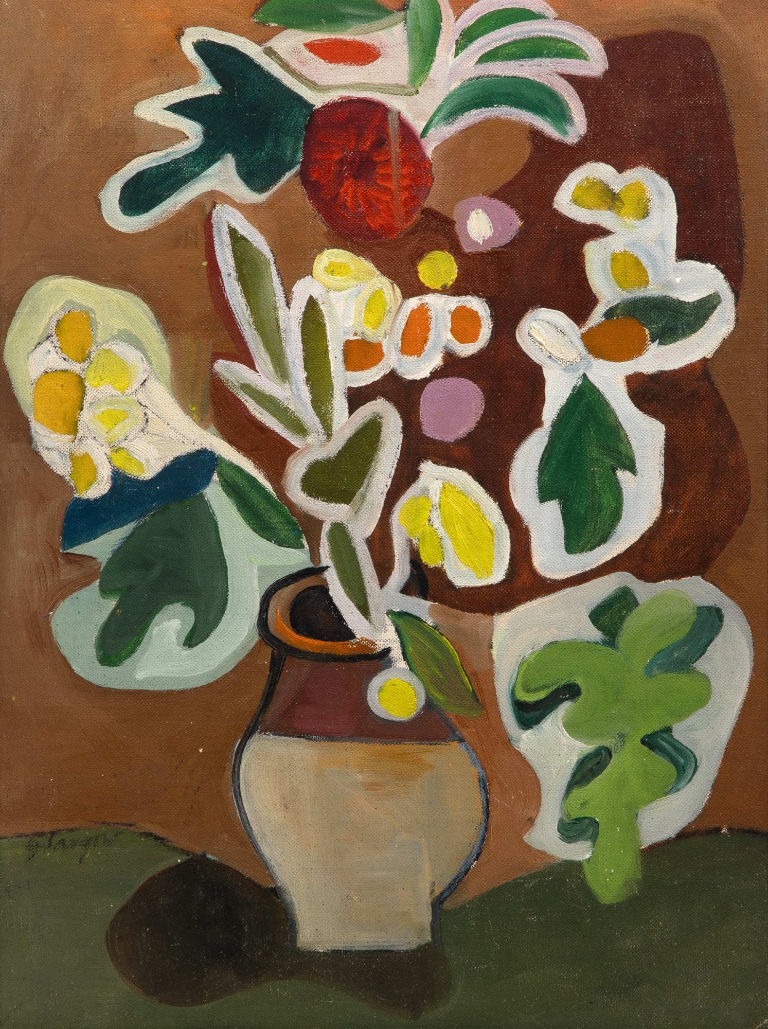 Bernard Glasgow: American, 1914-1986 Still Life with Flowers Signed Glasgow (ll) Oil on canvasboard Sight 15 3/8 x 11 1/2 inches (39.1 x 29.2 cm) (Framed 17 1/4 x 13 1/2 inches)