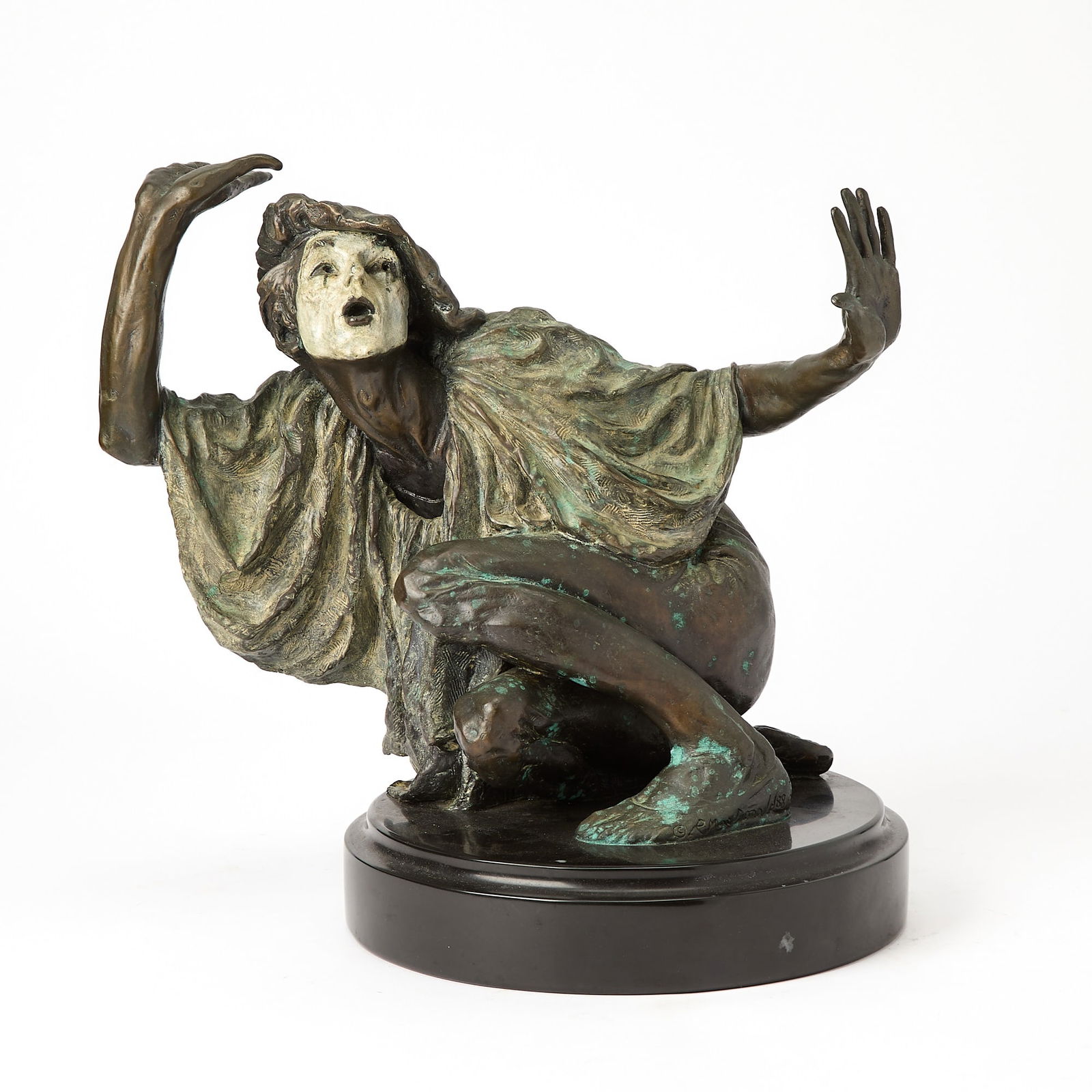 Richard MacDonald: American, b. 1946 Jacques the Mime, 1988 Signed RMacDonald, dated 88, and numbered 4/35 on the figure's left foot Bronze, mounted on a black marble base Bronze 10 1/2 inches (26.7 cm) Overall 12 1/2