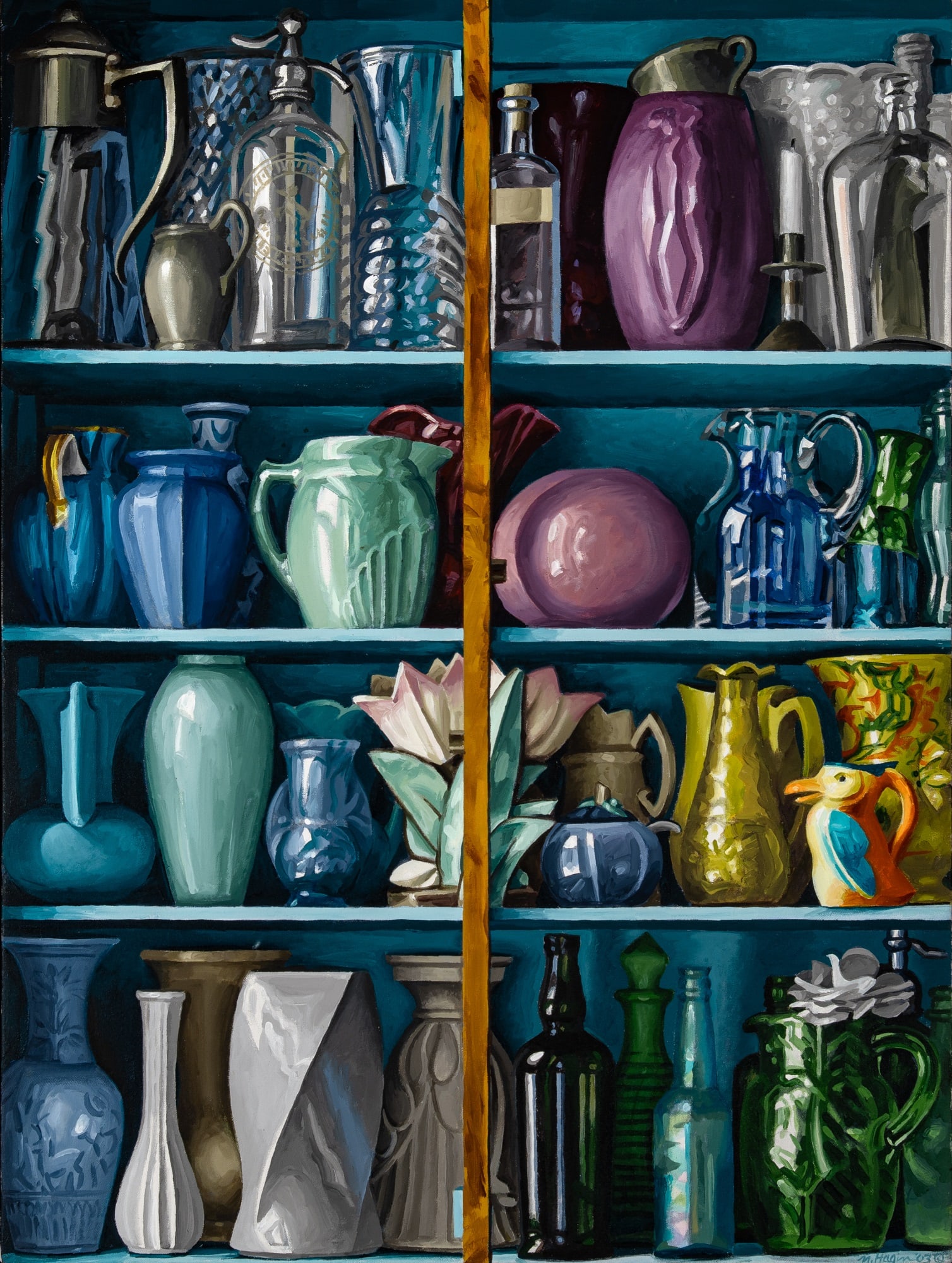 Nancy Hagin: American, b. 1940 China Cabinet, 2003 Signed and dated N. Hagin '03 (lr) Acrylic on canvas 40 x 30 inches (101.6 x 76.2 cm) Provenance: Fischbach Gallery, New York (Framed 41 1/4 x 31 inches)