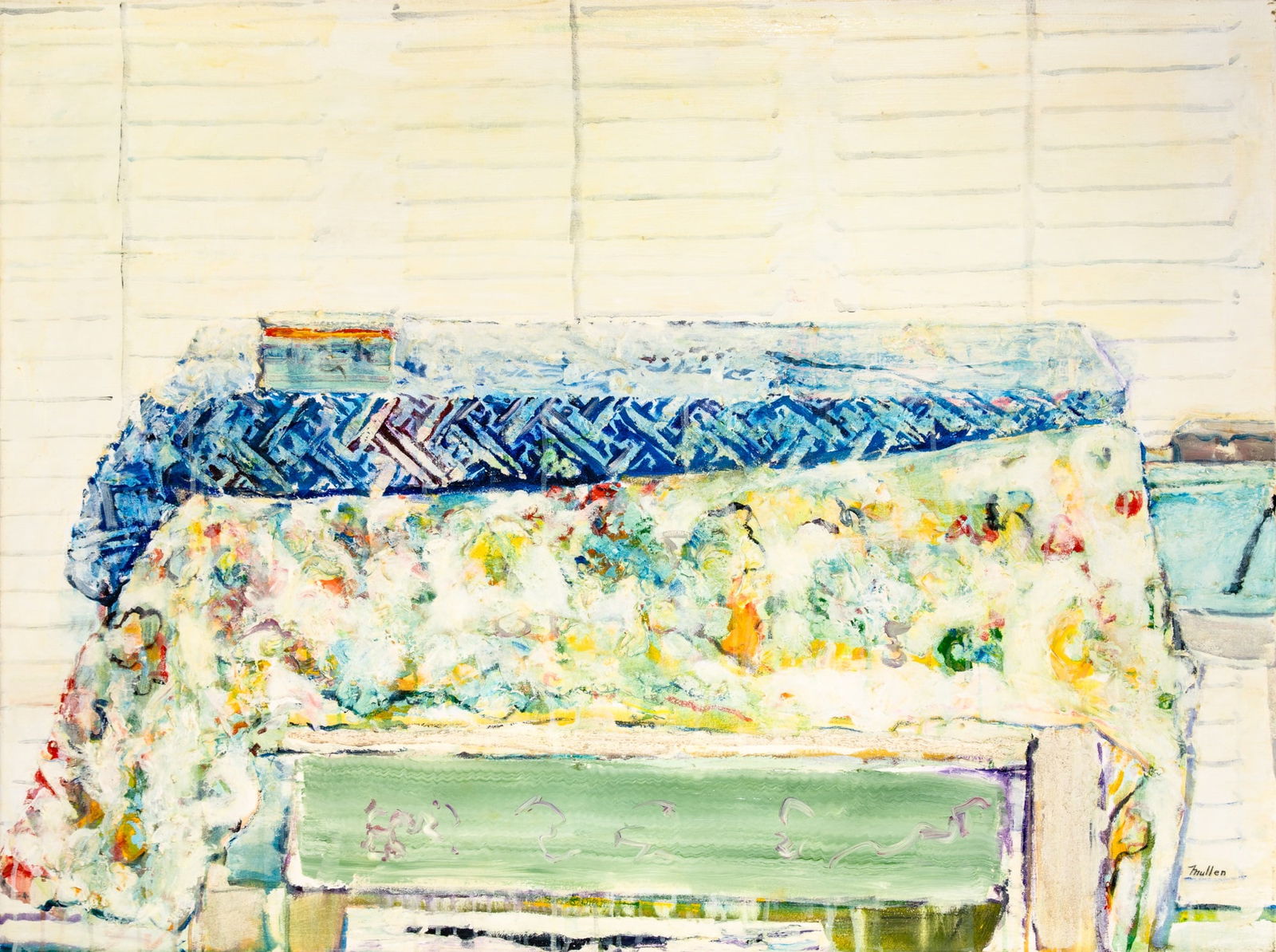 Philip Mullen: American, b. 1942 Three Boxes, Towel & Cloth, 2002 Signed Mullen (lr); signed and dated Mullen 1/2002 on the reverse; inscribed as titled and C5705 on the canvas overlap Acrylic on canvas 36 x