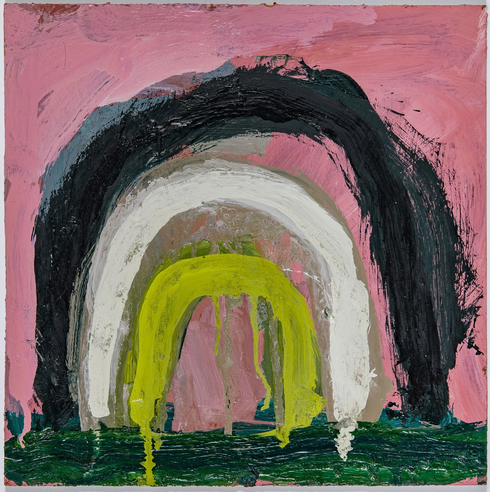Todd Bienvenu: American, b. 1980 Pink Rainbow, 2015 Signed TODD BIENVENU, dated 2015, and inscribed as titled on the reverse Oil on Masonite 12 x 12 inches (30.5 x 30.5cm) Unframed Provenance: Acquired directly