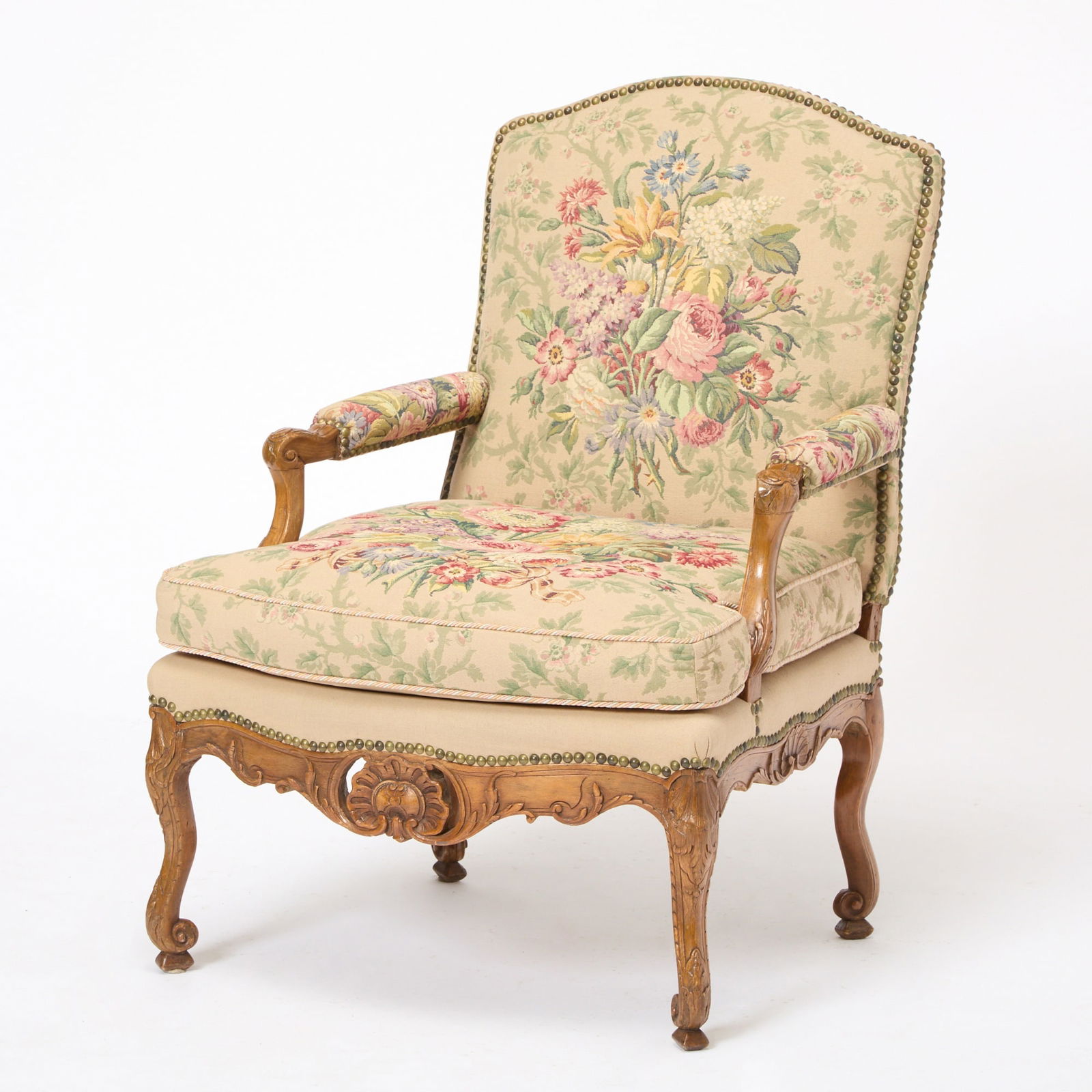 Régence Upholstered Walnut Fauteuil (1 of 6)