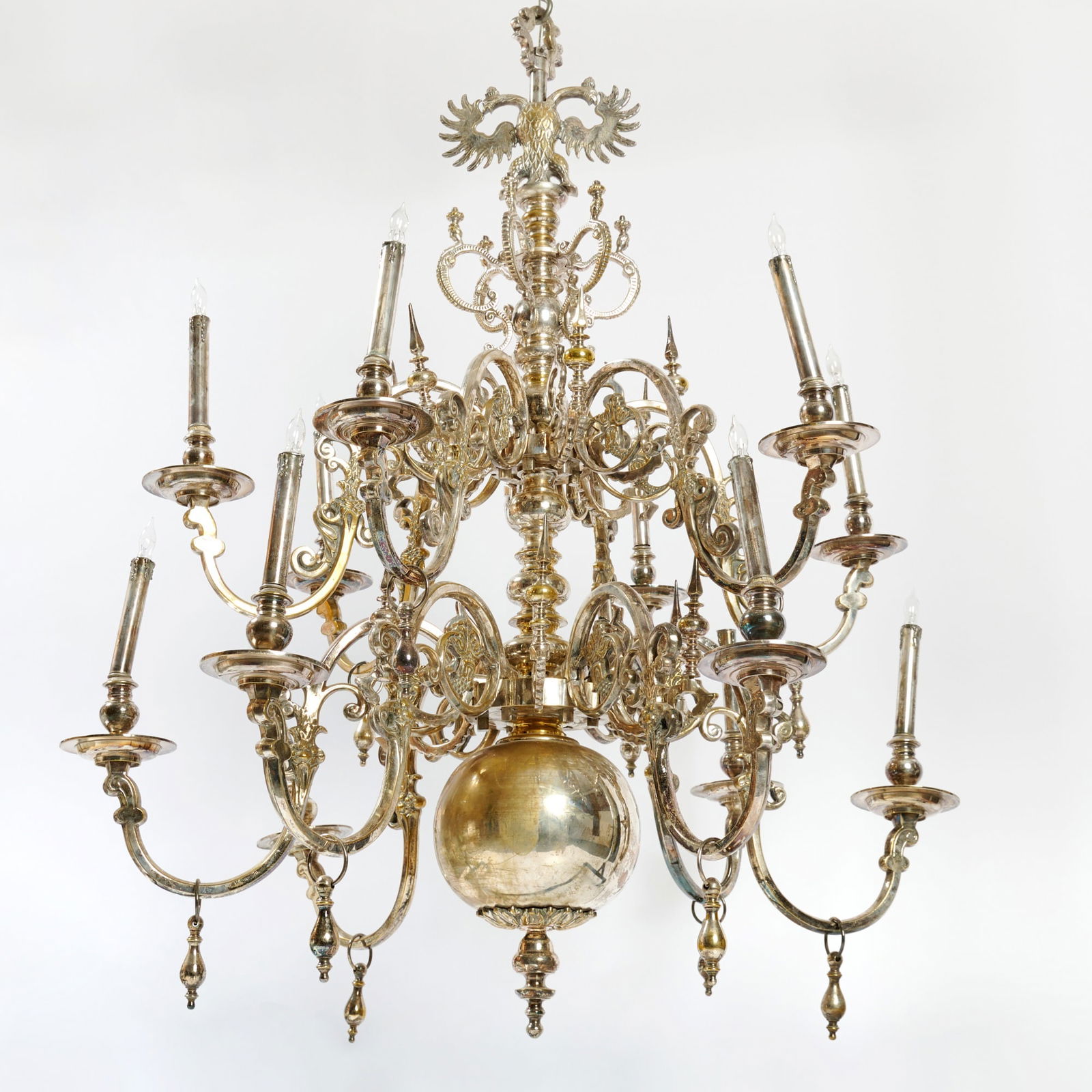 Baroque Style Tiered Silvered Metal Chandelier (1 of 4)