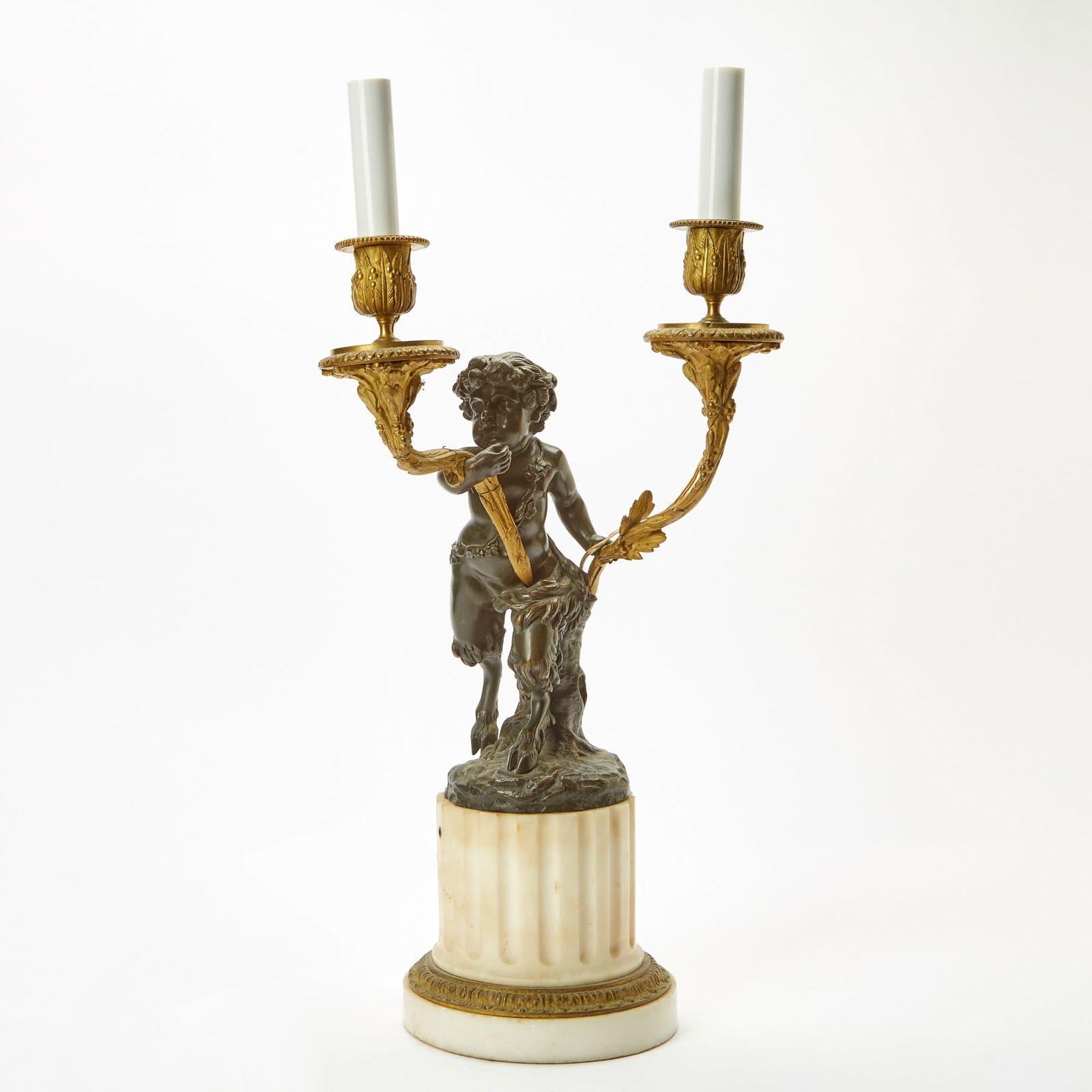 Louis XVI Style Patinated Bronze and White Marble Candelabra (1 of 4)