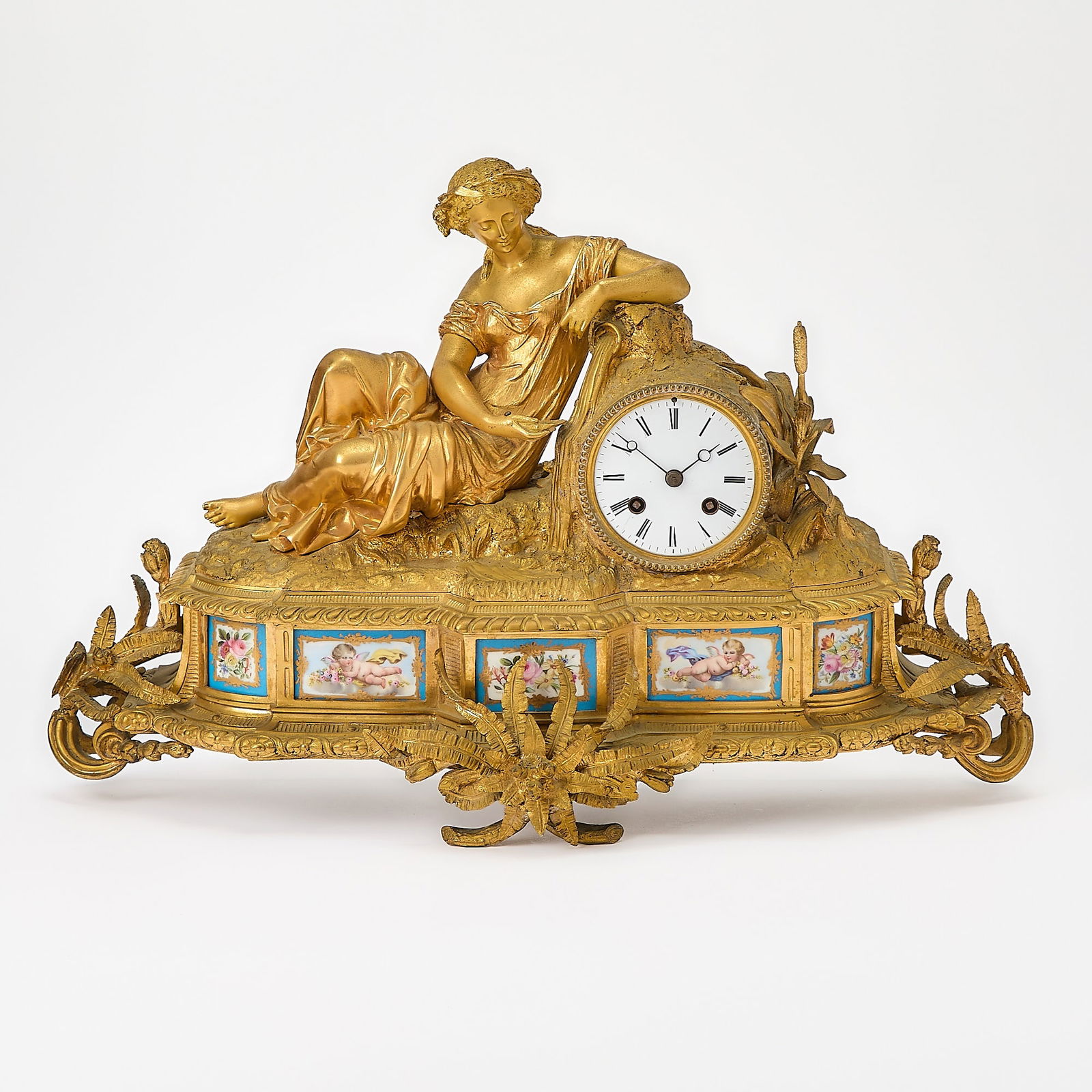 Louis XVI Style Porcelain-Mounted Gilt-Bronze Mantel Clock (1 of 9)