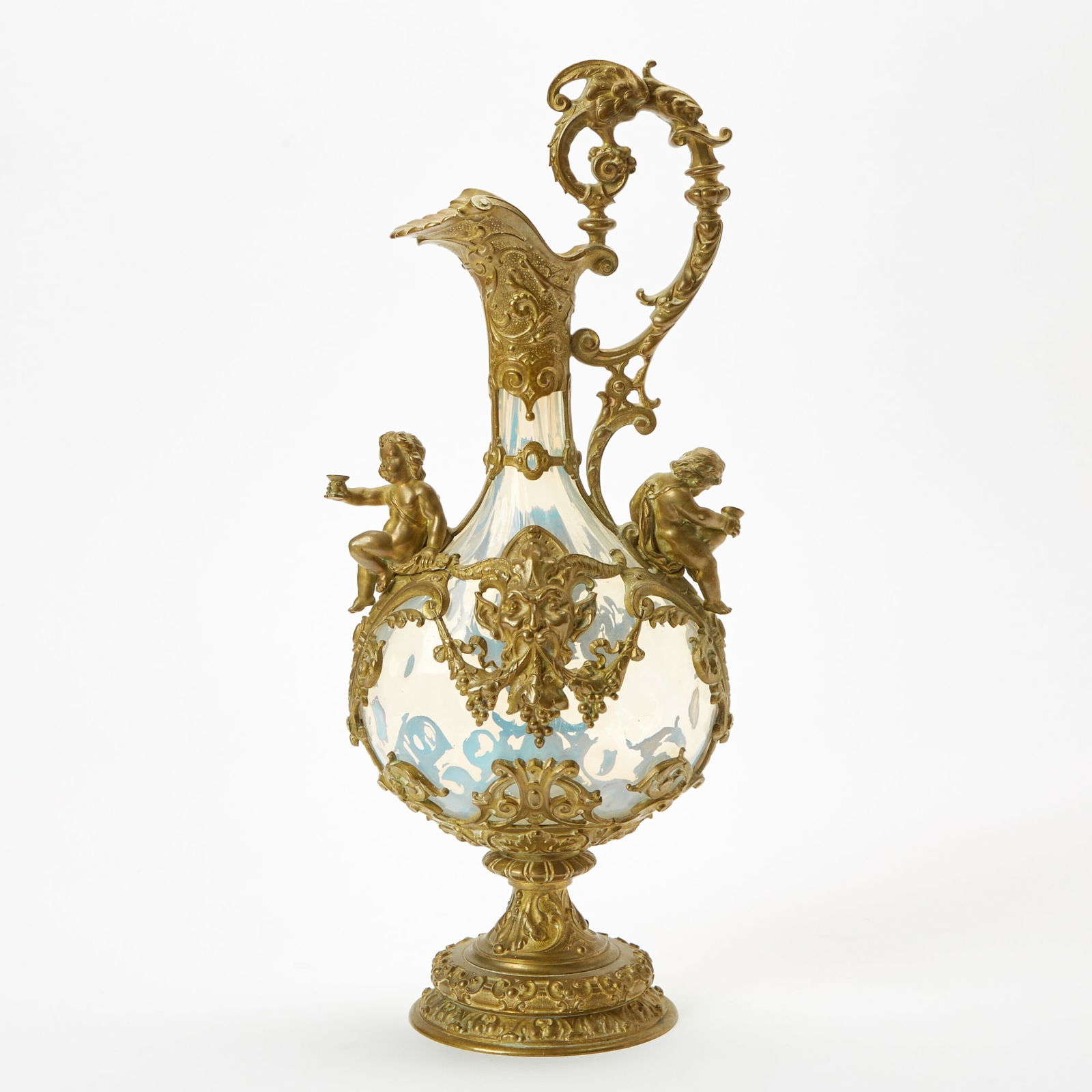 Victorian Gilt-Bronze-Mounted Opaline Glass Ewer: Late 19th century Height 15 1/2 inches. generally good condition