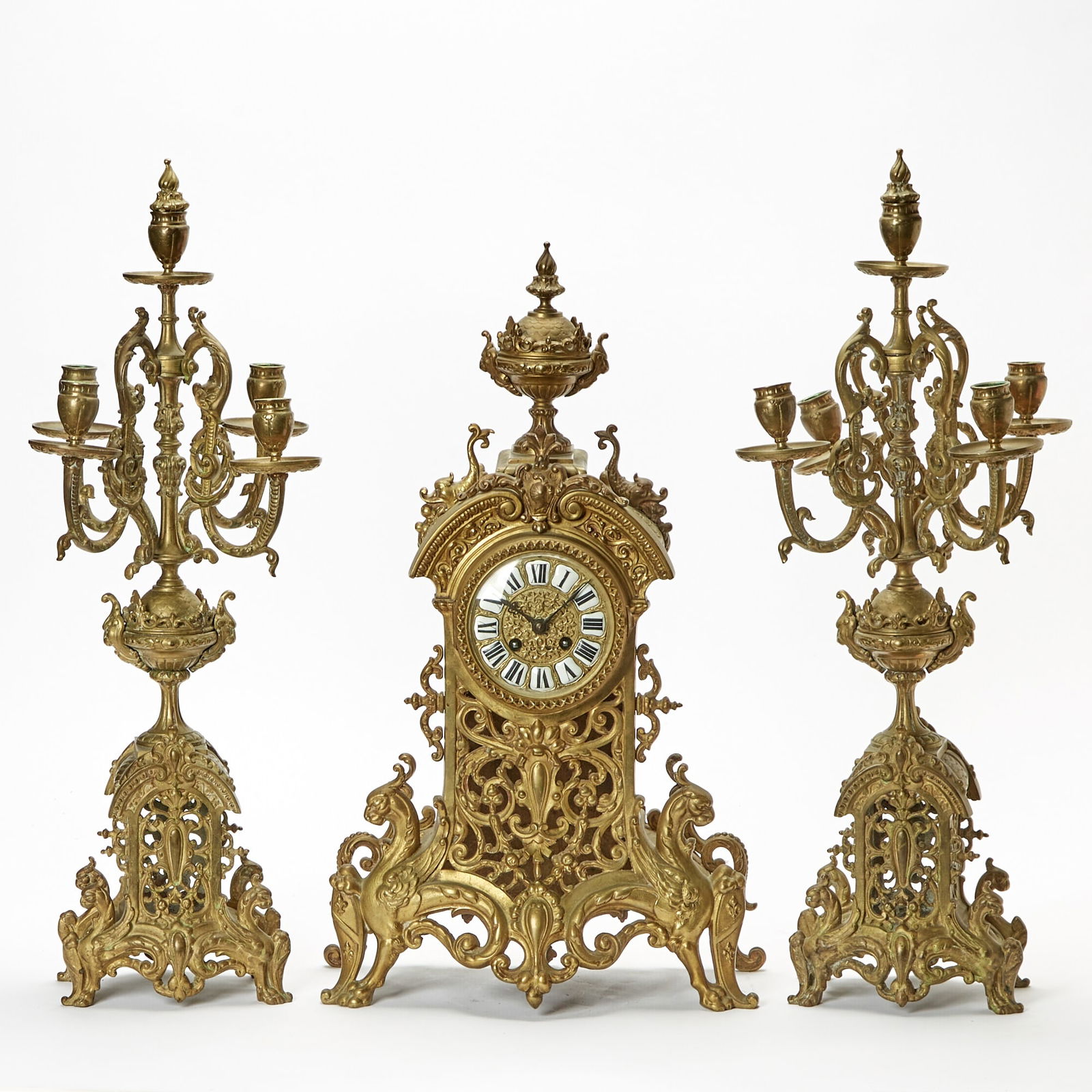 Regence Style Gilt-Bronze Three-Piece Clock Garniture (1 of 3)