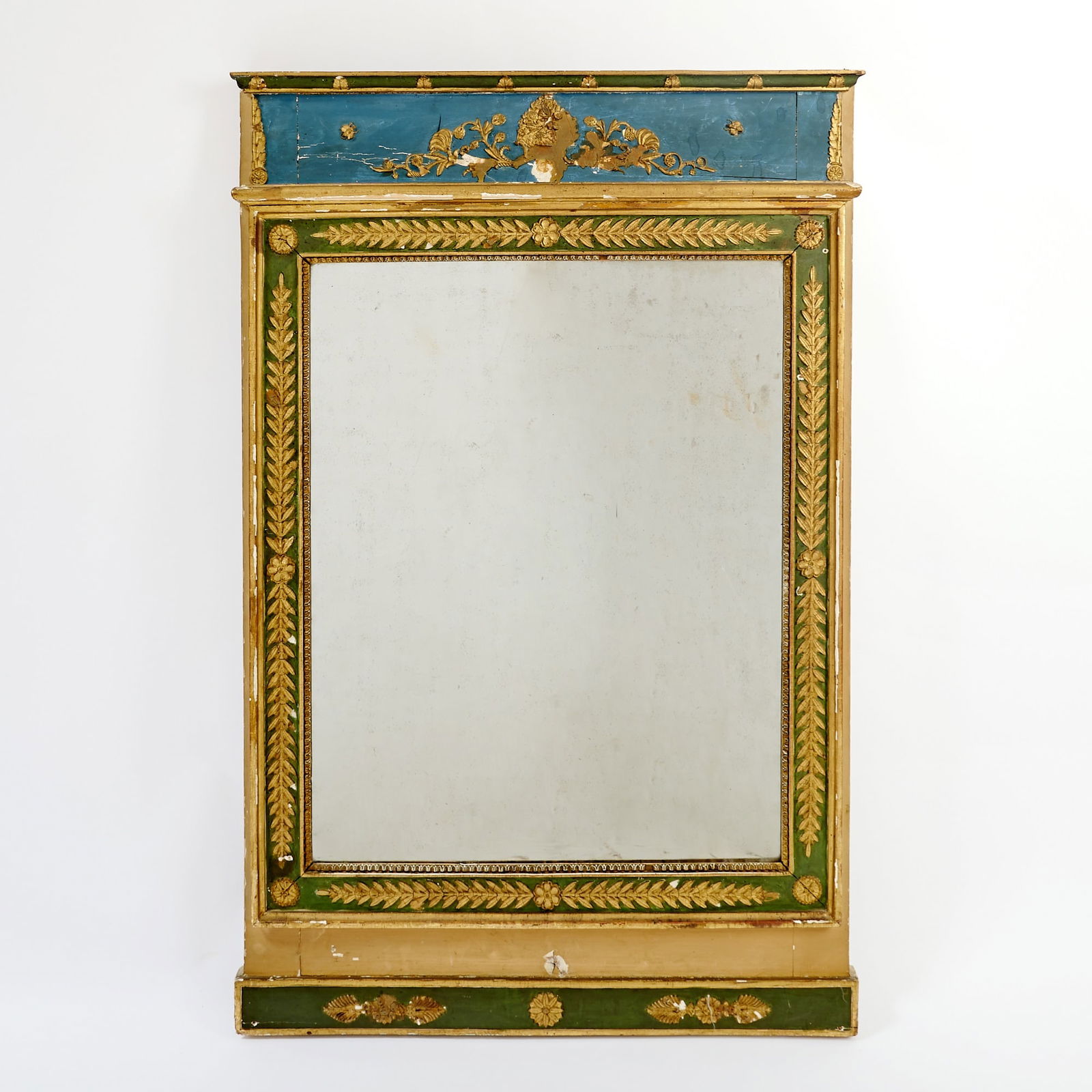 French Empire Painted and Parcel Gilt Mirror: Height 45 1/2 inches, width 29 inches.
