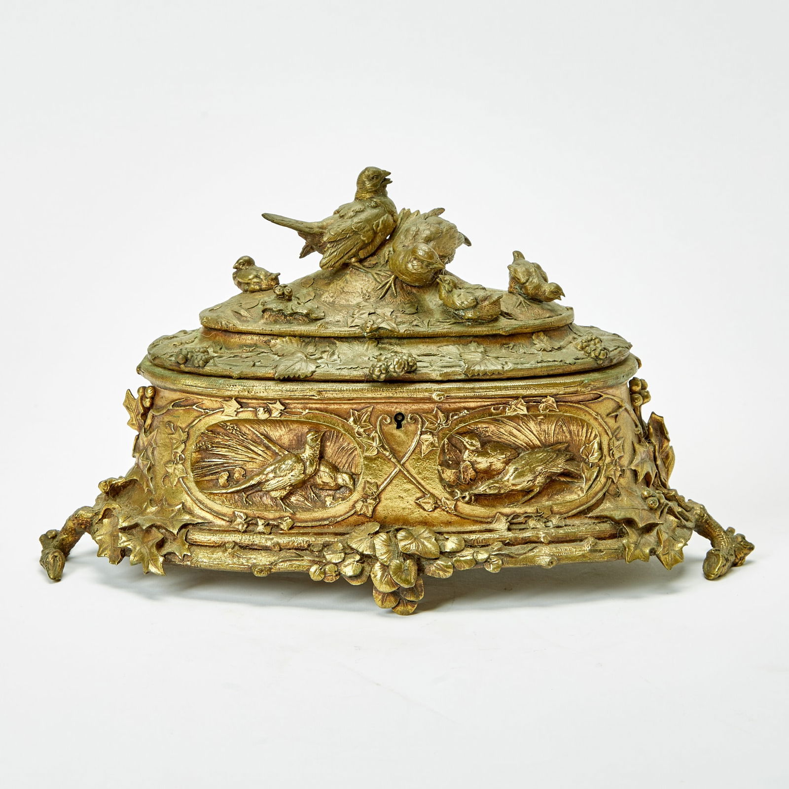 French Gilt-Bronze Jewelry Casket: Late 19th centuryHeight 7 3/4 inches, width 13 inches.