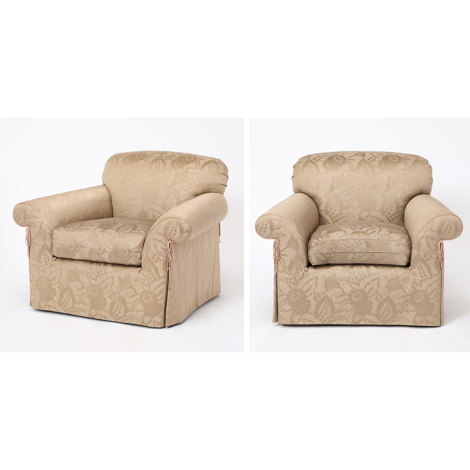 Pair of J. Robert Scott Upholstered Club Chairs: Modern Height 33 inches, width 46 inches, depth 34 inches.