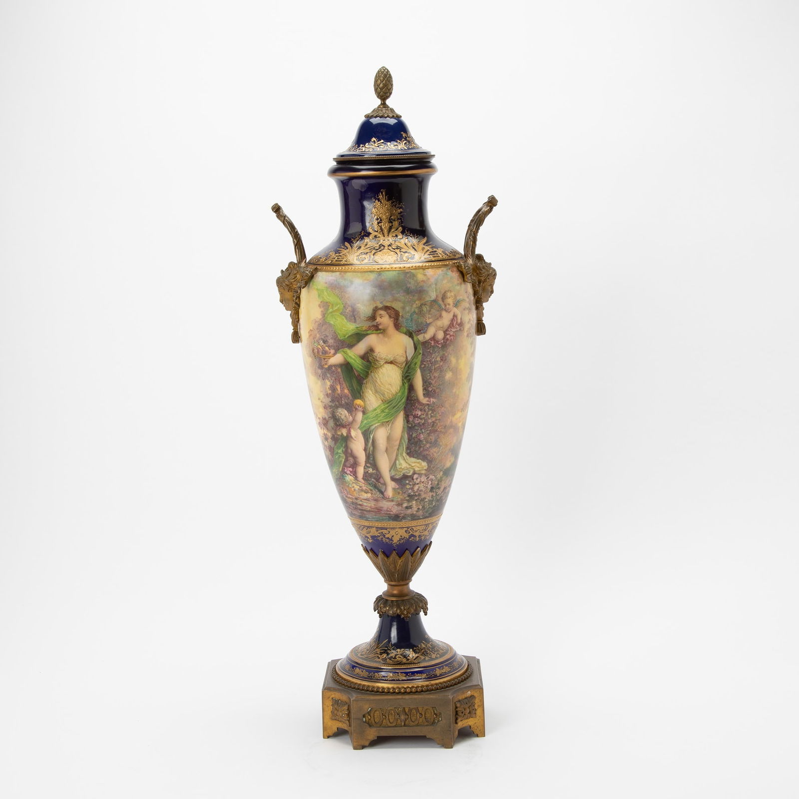 Sèvres Style Gilt-Bronze-Mounted Porcelain Urn: Circa 1900 Height 28 inches.