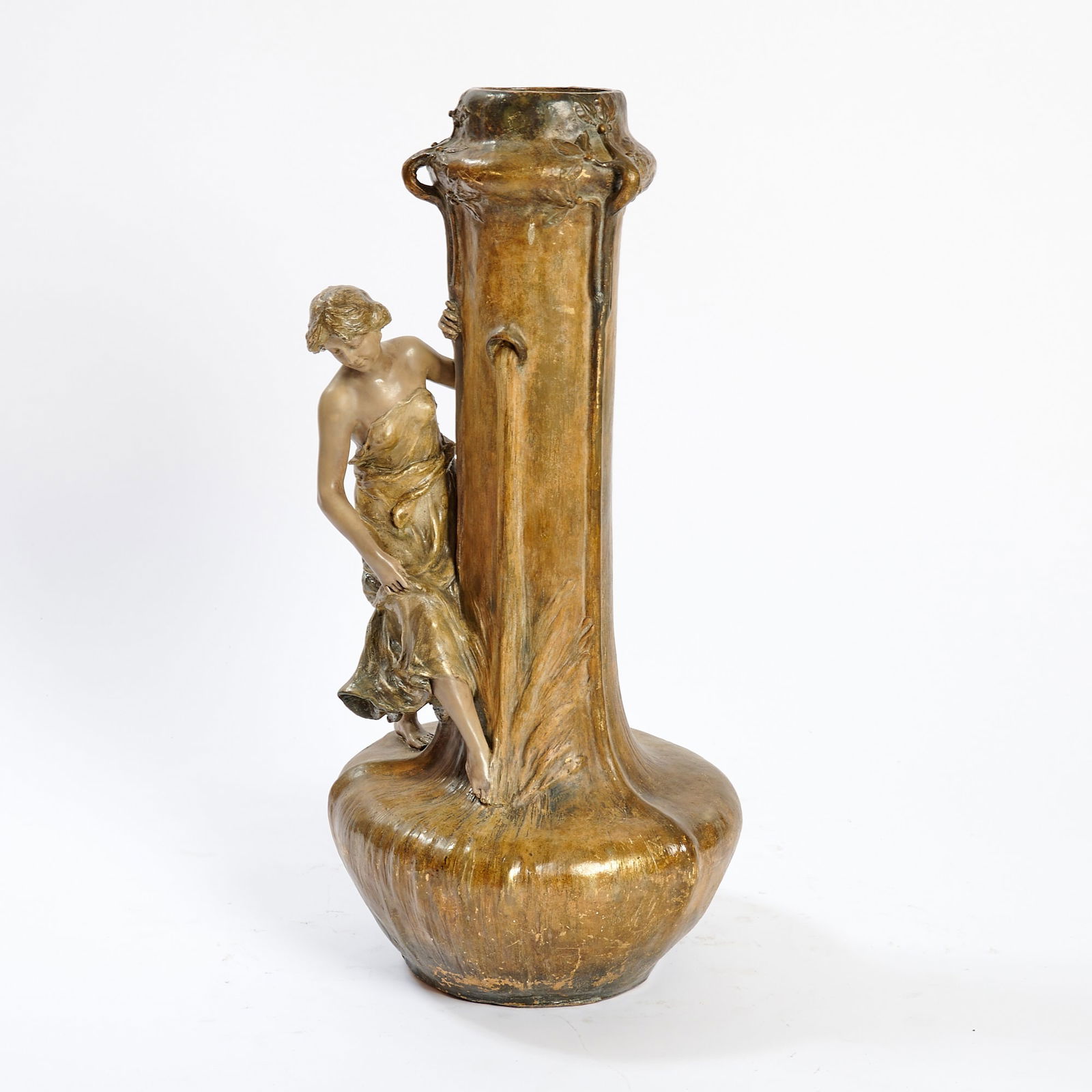 Large Art Nouveau Pottery Pitcher: Circa 1900 Signed Lafartz. Height 31 1/2 inches, width 15 inches.