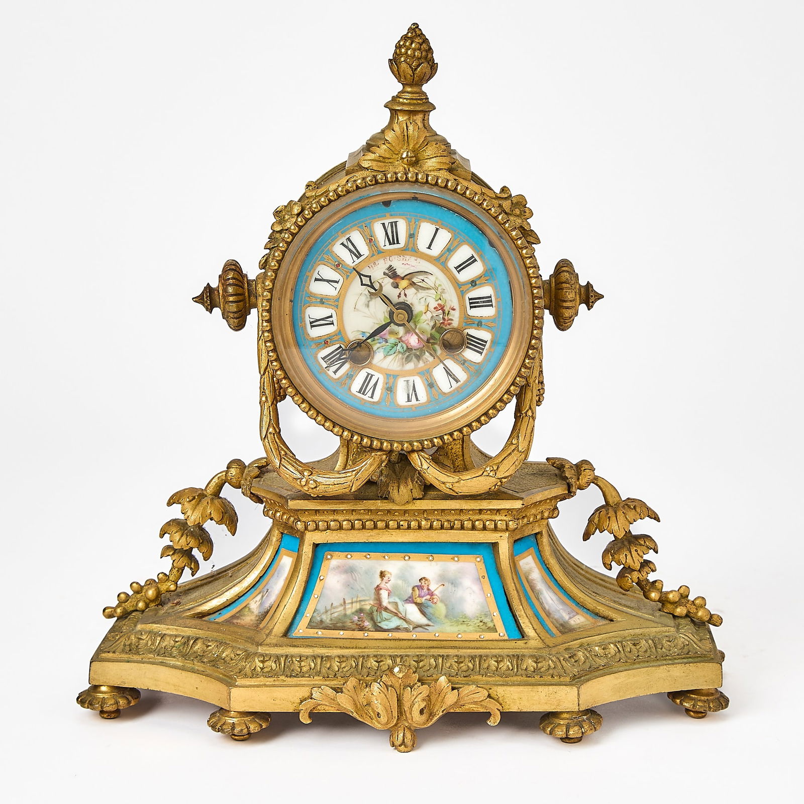 Louis XVI Style Gilt-Bronze and Porcelain Mantel Clock (1 of 8)