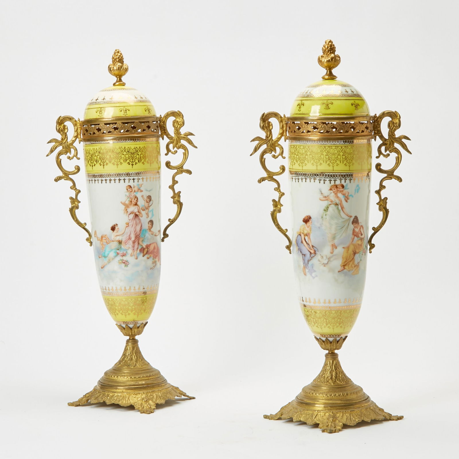 Pair of Sevres Style Gilt-Metal Mounted Porcelain Vases (1 of 4)