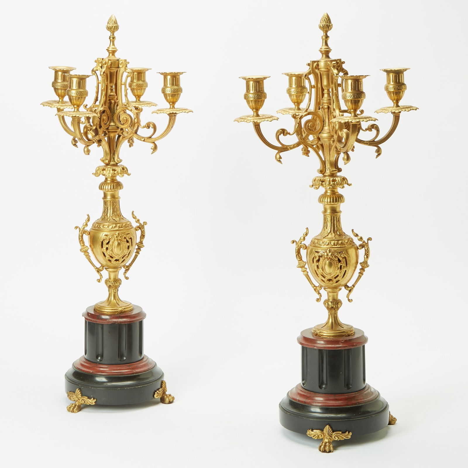 Pair of Louis XVI Style Gilt-Bronze and Marble Four-Light Candelabra (1 of 2)
