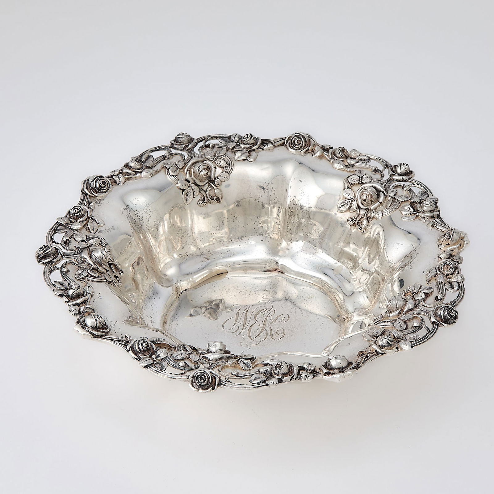 Whiting Sterling Silver Fruit Bowl: Early 20th century Height 2 1/2 inches, diameter 10 1/2 inches, approximately 18 ounces.