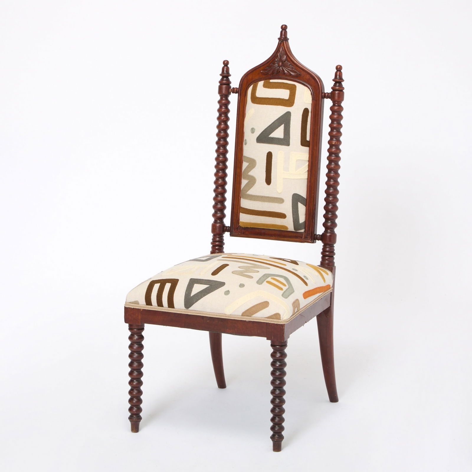 Gothic Revival Style Walnut Upholstered Side Chair (1 of 6)