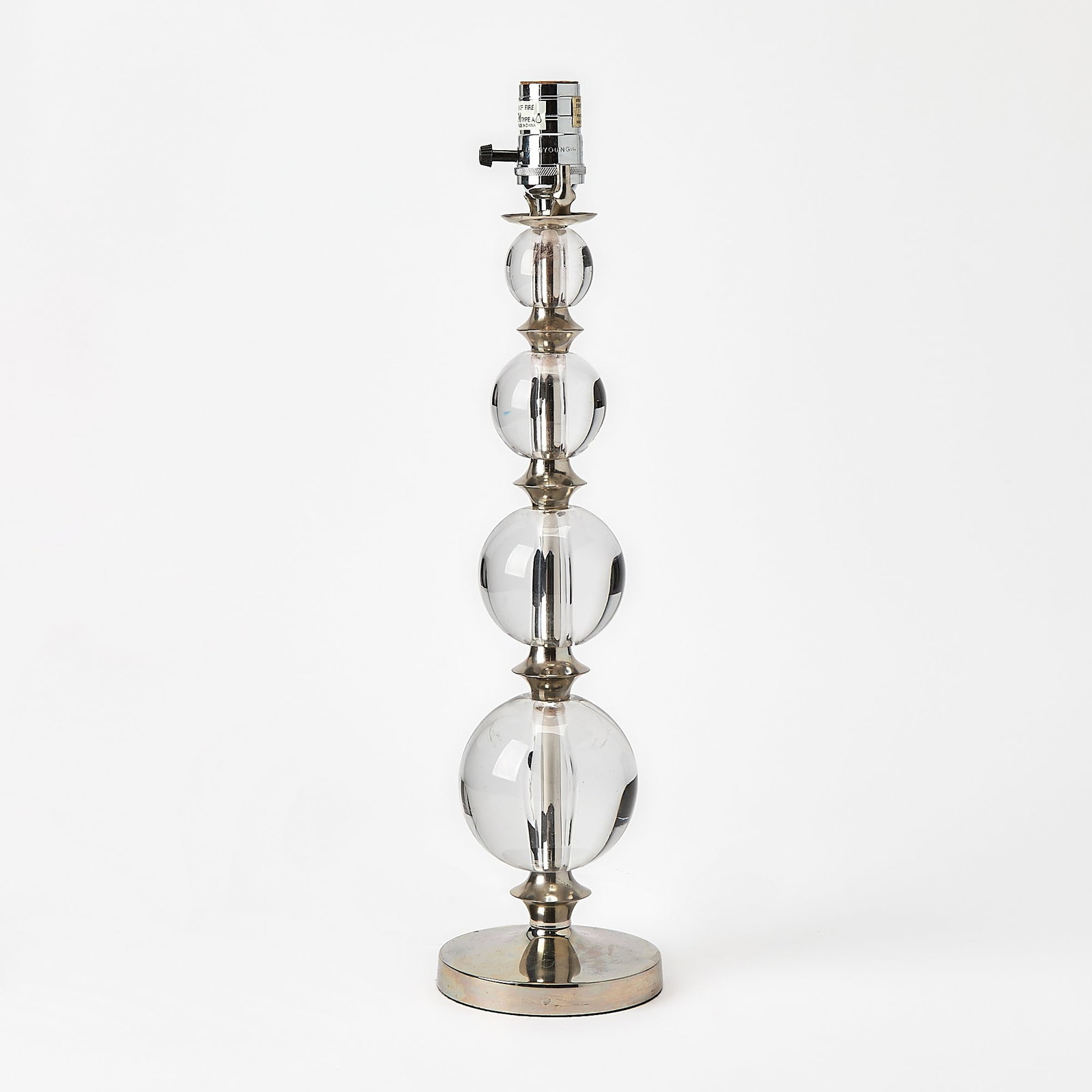Glass and Chromed Metal Bubble Lamp: Height to top of socket 19 inches.