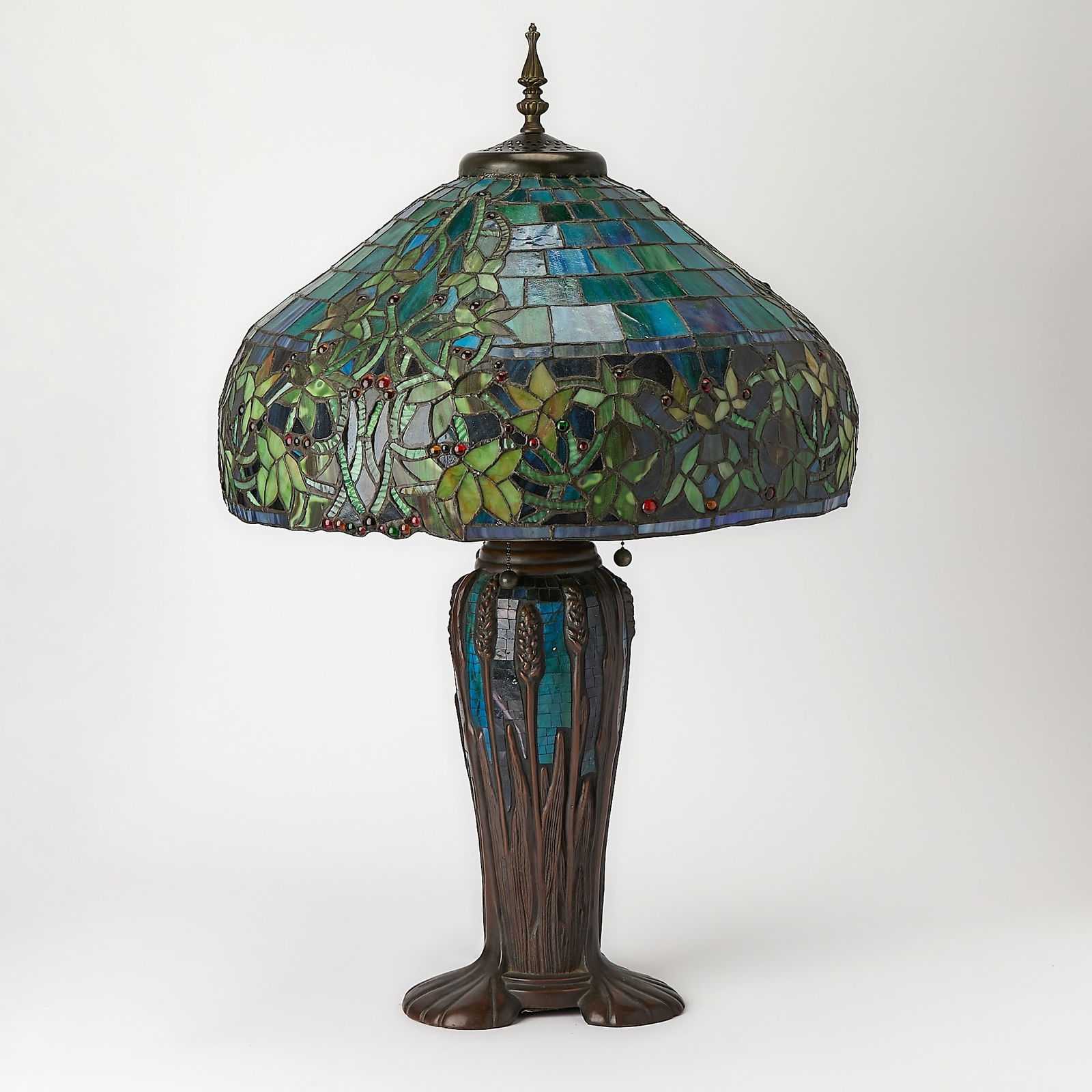 Art Nouveau Style Faux Bronze, Glass Tile and Leaded Glass Table Lamp (1 of 8)