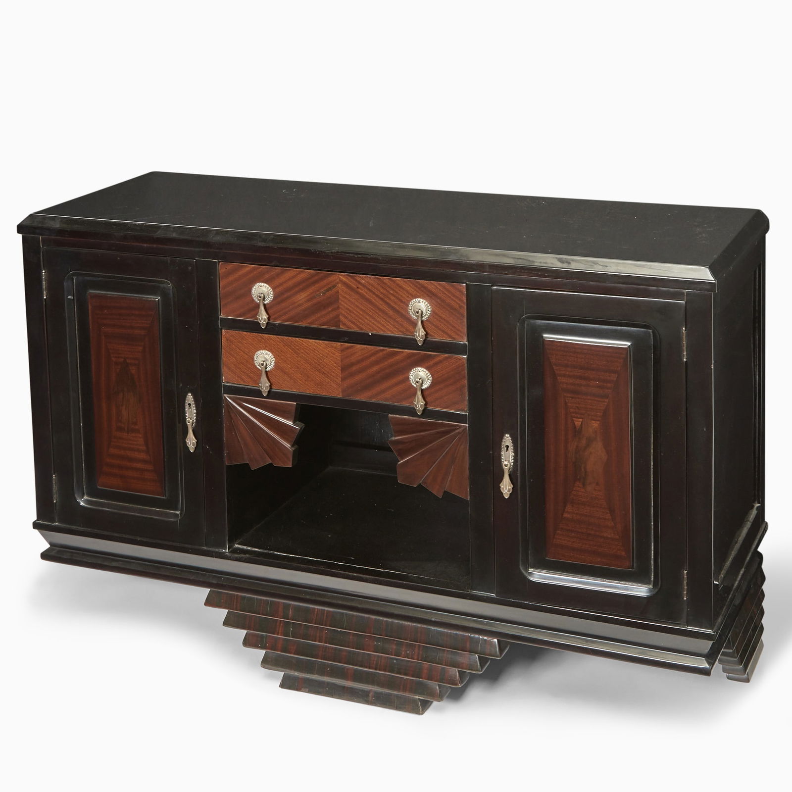 Art Deco Ebonized, Mahogany and Rosewood Veneered Side Cabinet (1 of 3)