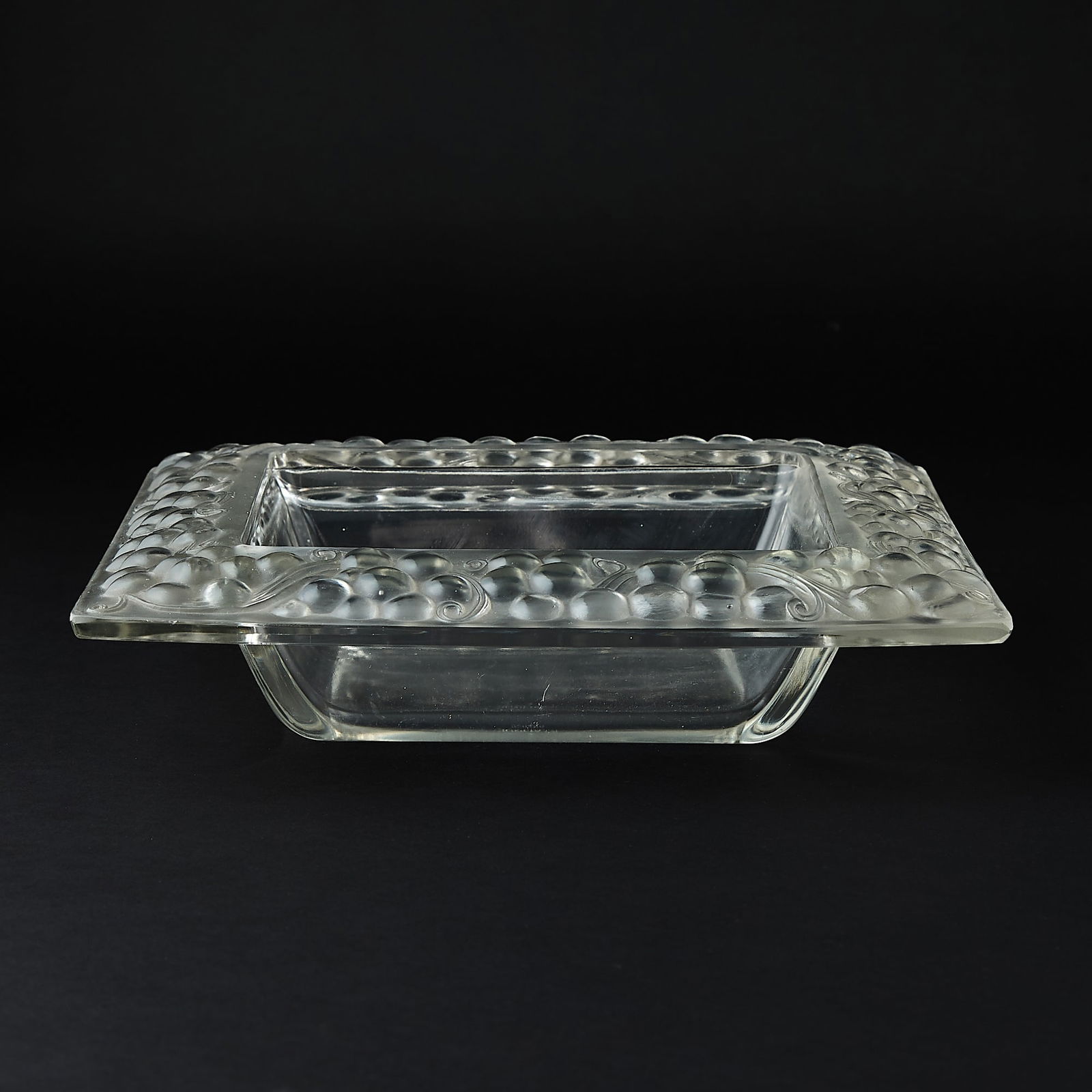 Lalique Molded Glass Thomery Coupe Caree: Model introduced 1934Acid-stamped R LALIQUE/FRANCE. 9 1/2 inches square.