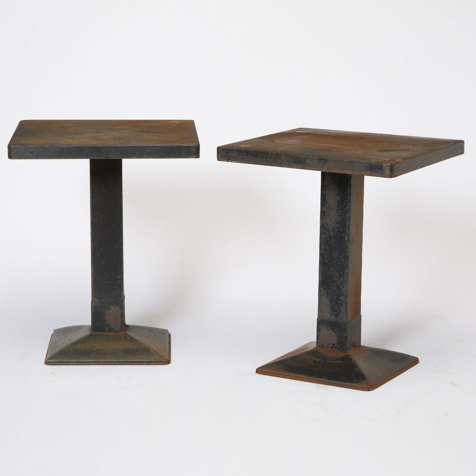 Pair of French Metal Tables: Height 29 1/2 inches, 24 inches square.