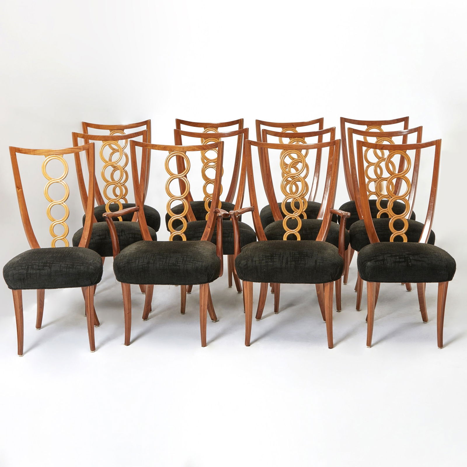 Set of Twelve Art Deco Upholstered Fruitwood Dining Chairs (1 of 6)
