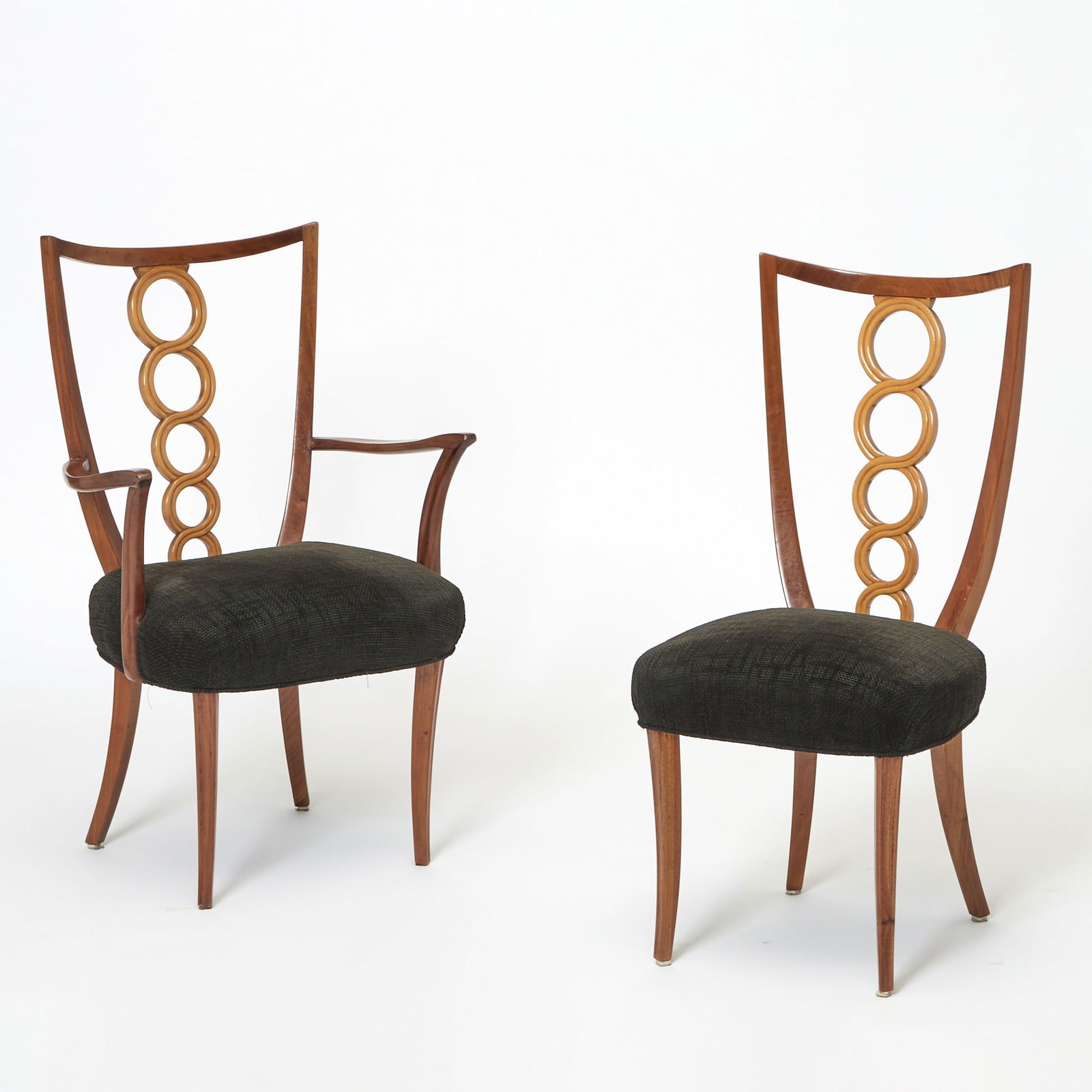 Set of Twelve Art Deco Upholstered Fruitwood Dining Chairs - 2