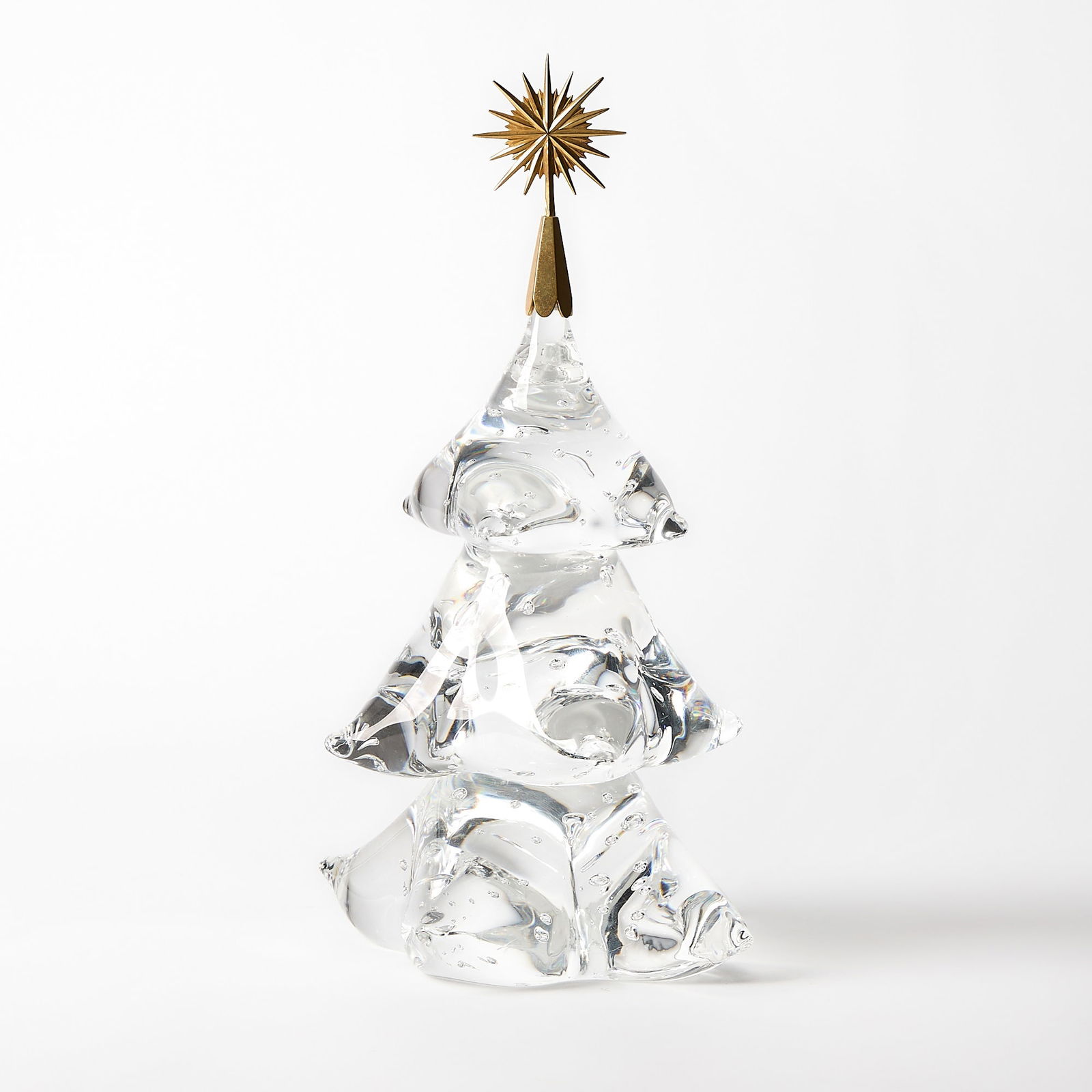 Steuben 18K Gold-Mounted Glass Christmas Tree: Designed by James Houston Height 11 1/2 inches, width 6 1/2 inches generally good condition