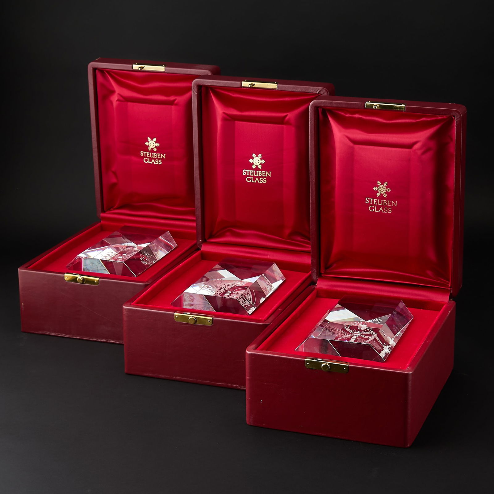 Three Steuben Engraved Glass Prisms titled Garden Butterflies Delight (1 of 13)