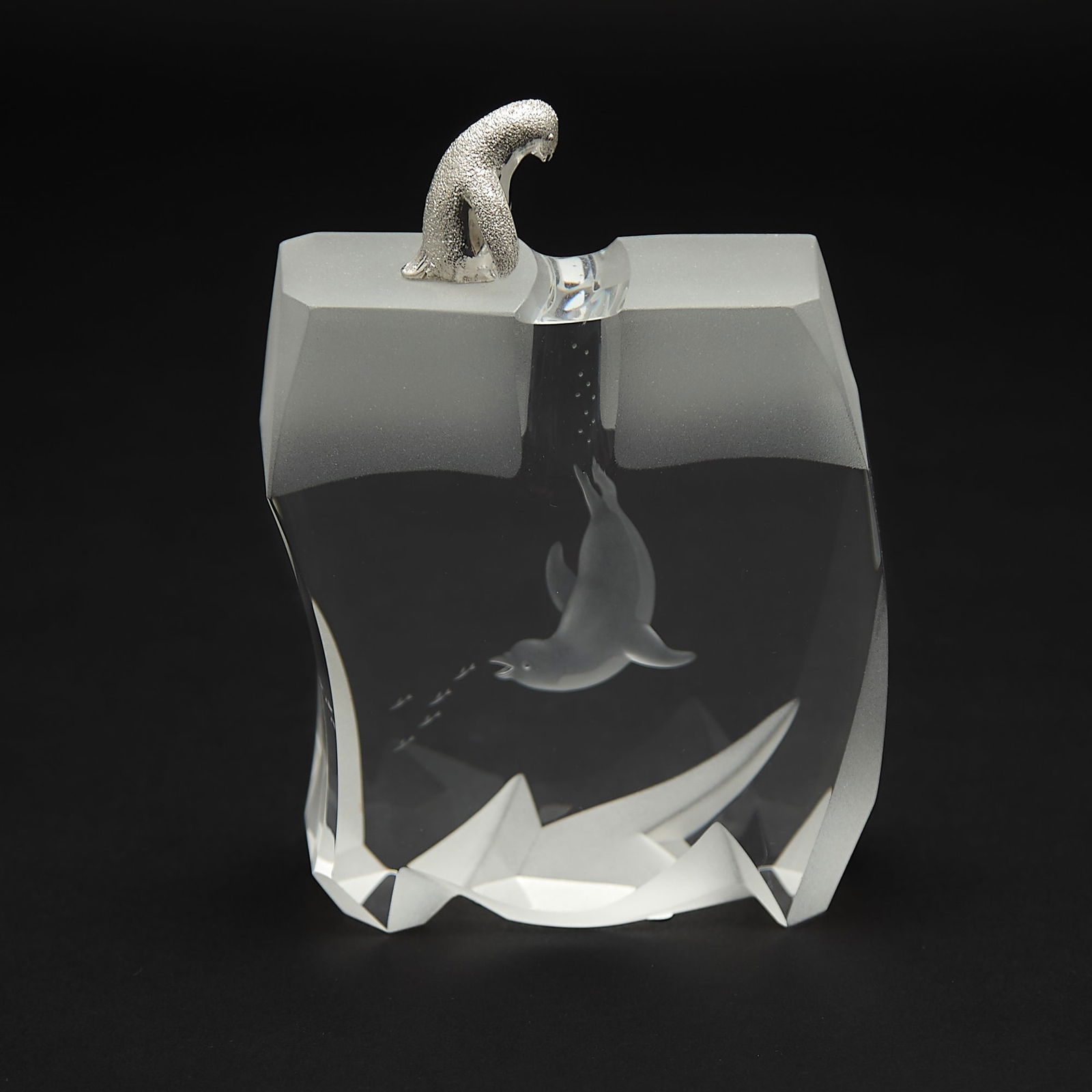 Steuben Sterling Silver-Mounted Glaass Sculpture Titled Ice Penguin (1 of 6)