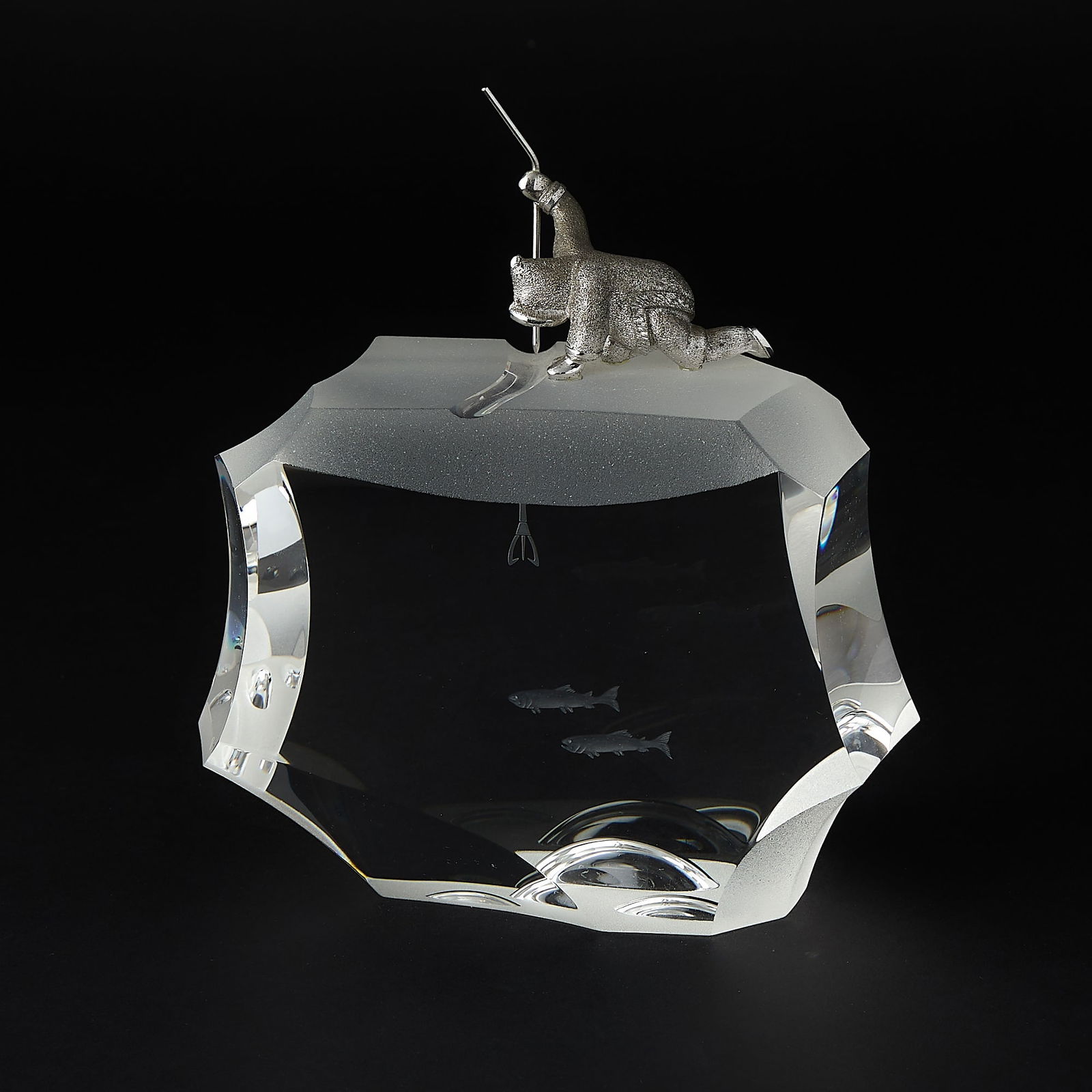 Steuben Sterling Silver-Mounted Glass Sculpture Titled Arctic Fisherman (1 of 12)