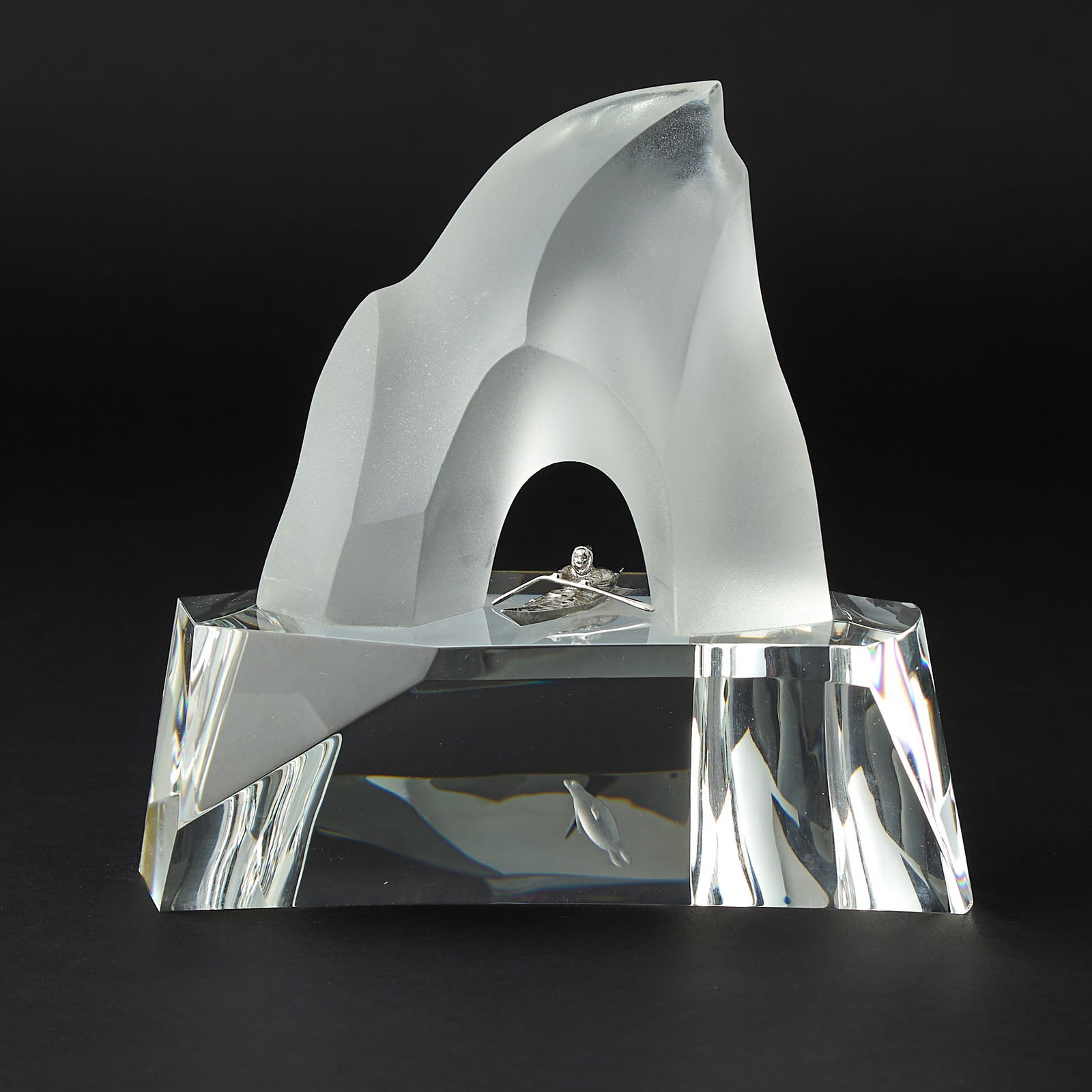 Steuben Sterling Silver-Mounted Glass Sculpture Titled Ice Hunter (1 of 6)