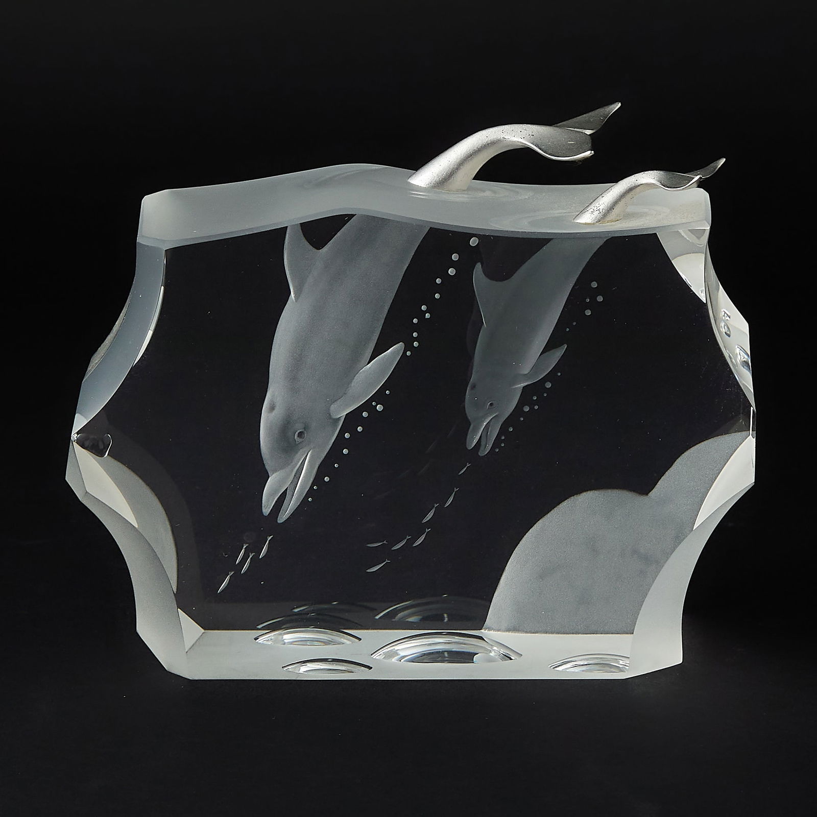 Steuben Silver Gilt-Mounted Glass Sculpture of Dolphins (1 of 6)