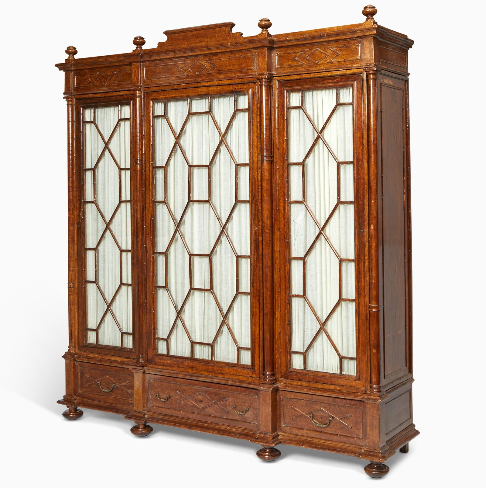 Regency Style Faux Bamboo Breakfront Cabinet (1 of 4)