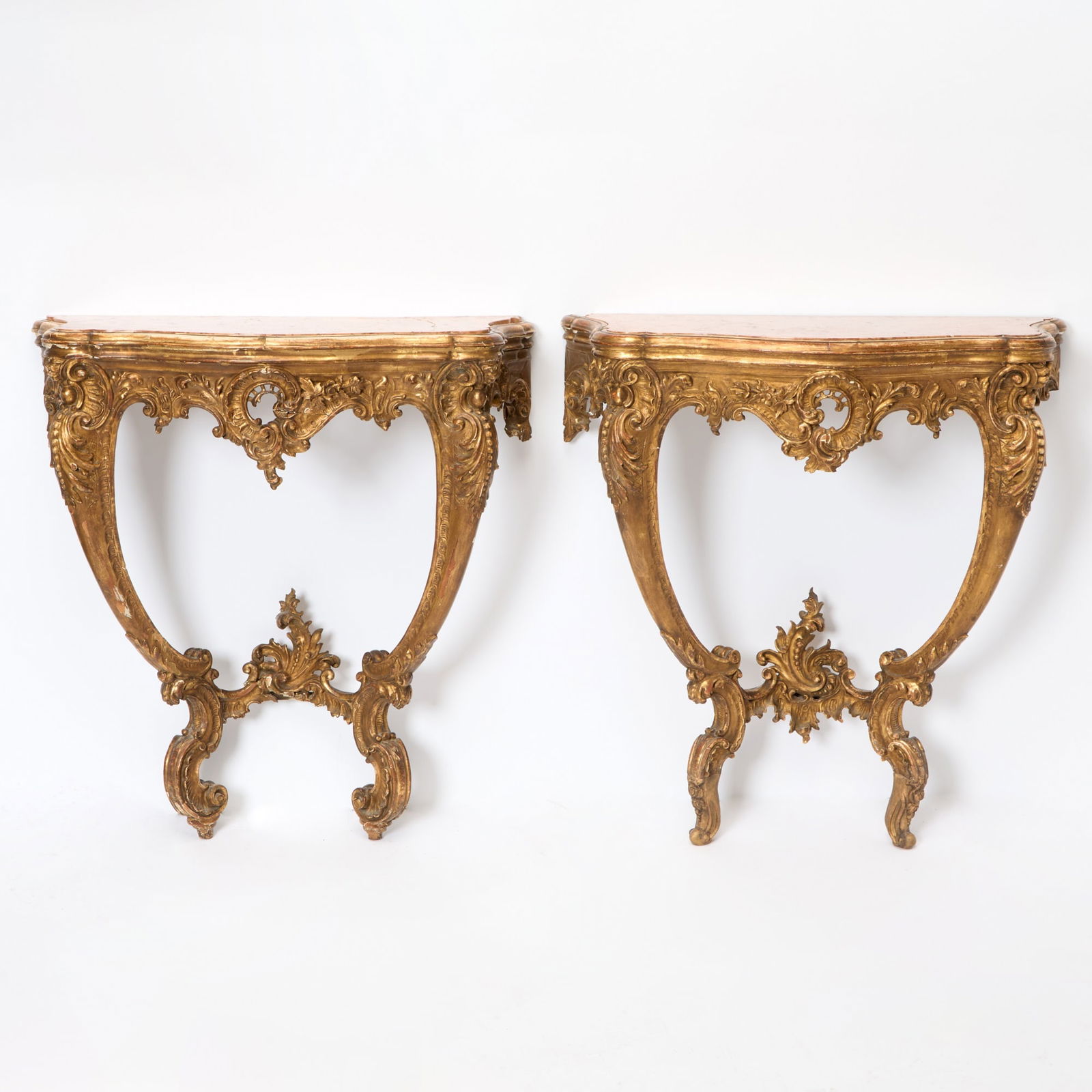 Pair of Louis XV Giltwood Marble Top Consoles (1 of 6)