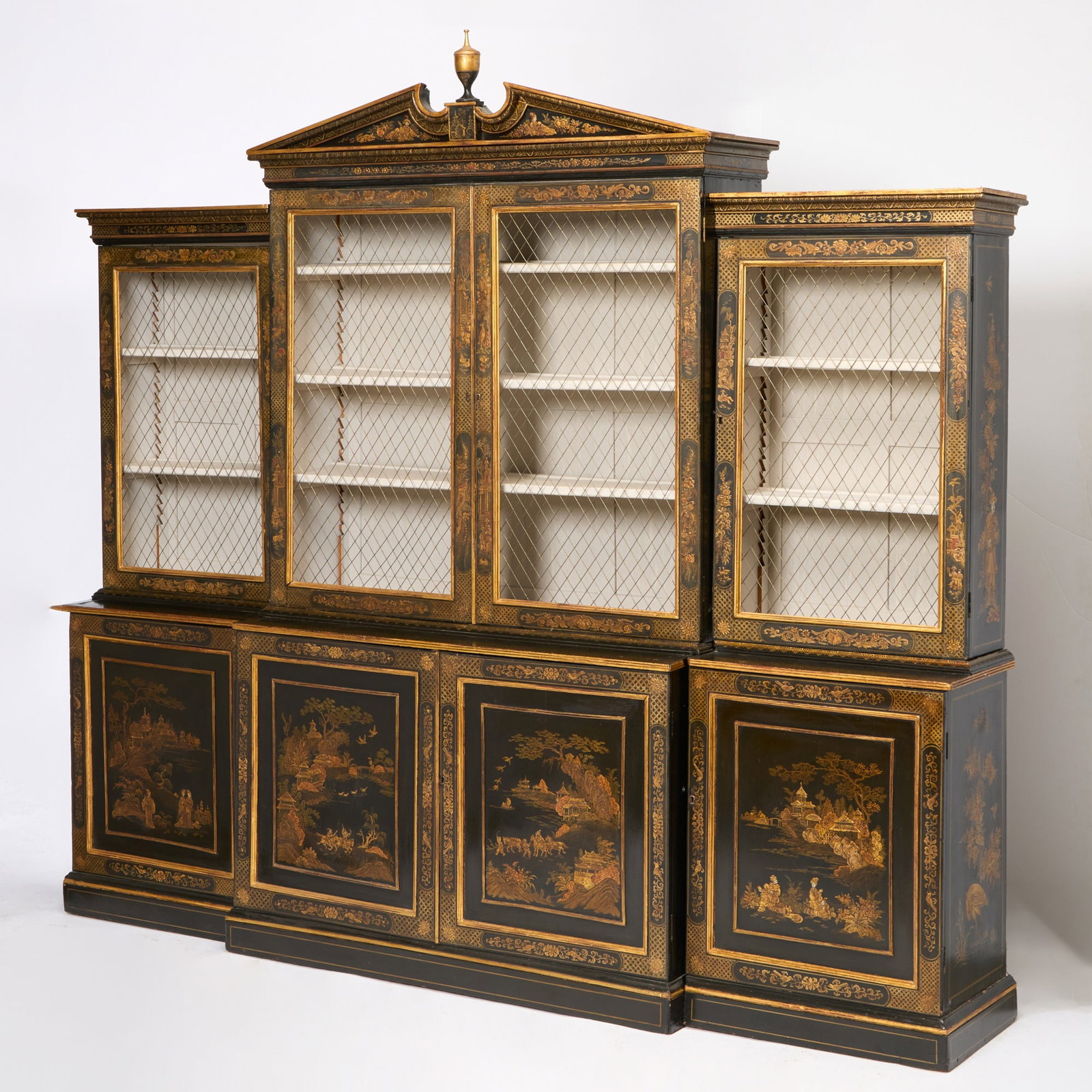 George III Style Parcel-Gilt Japanned Breakfront Cabinet (1 of 7)
