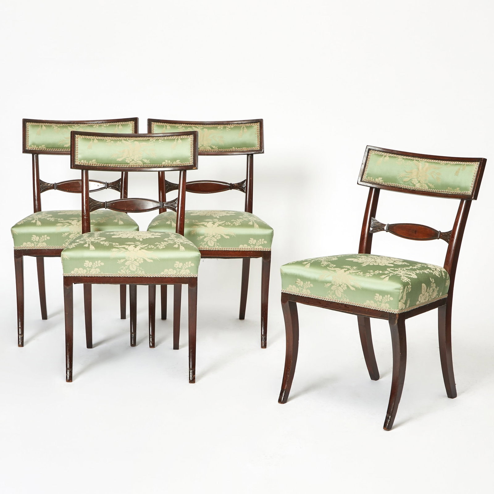 Set of Four Regency Style Scalamandre Upholstered Mahogany Side Chairs (1 of 3)