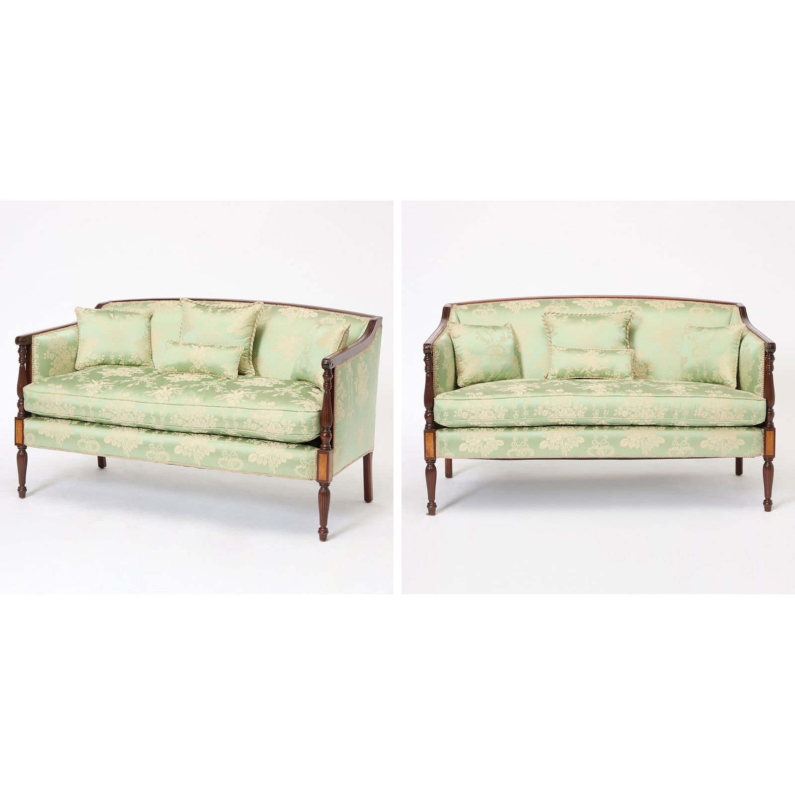 Pair of Federal Style Scalamandre Upholstered Inlaid Mahogany Settees (1 of 9)